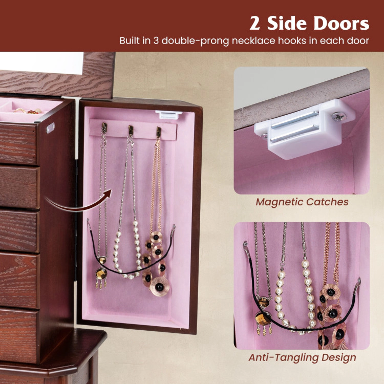 Hivvago Freestanding Jewelry Box Cabinet With Drawer and Side Door Storage