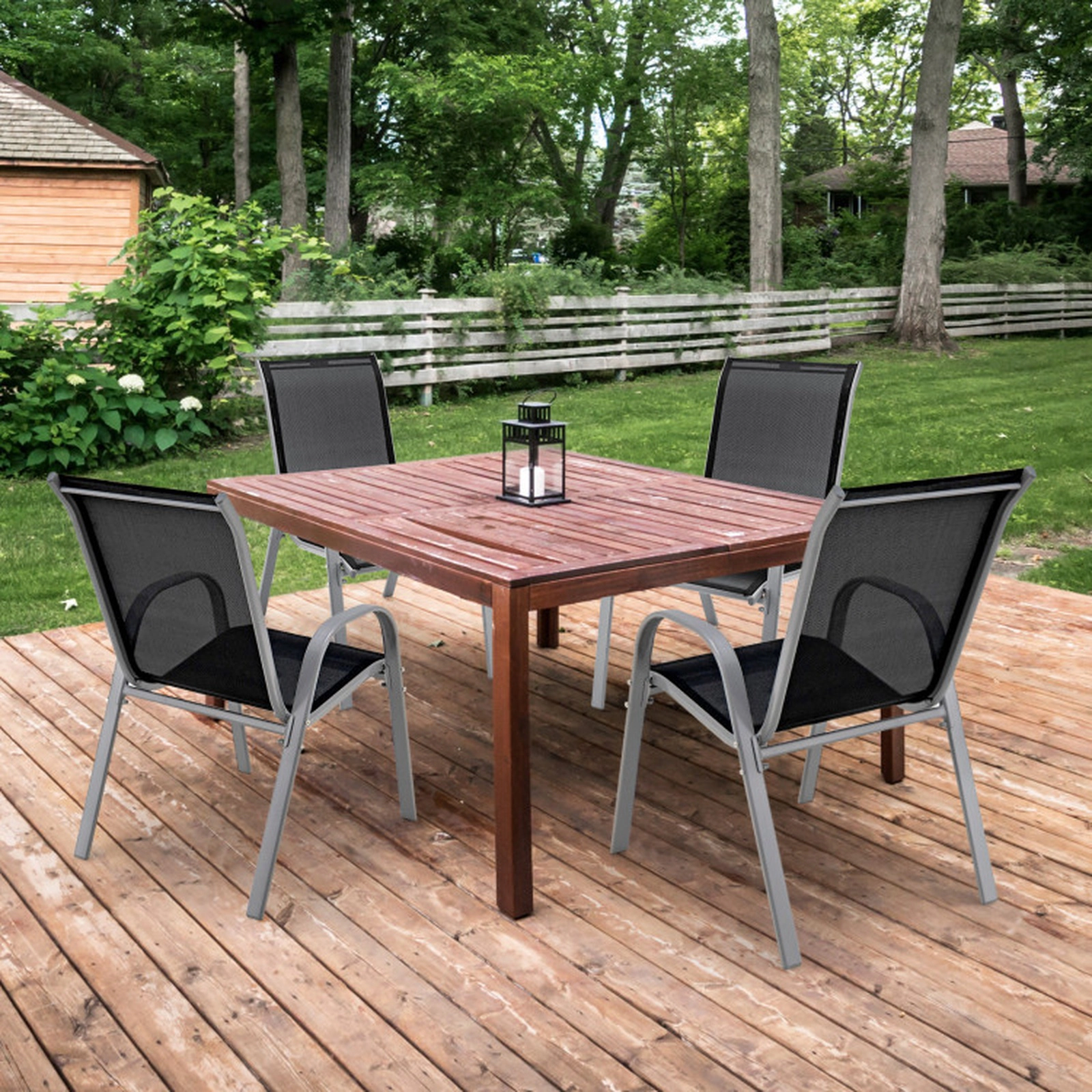 SUGIFT 4-Piece Stackable Patio Dining Chairs with Armrests 330-Lb Capacity 29-in Tall Black Fabric Gray Frame