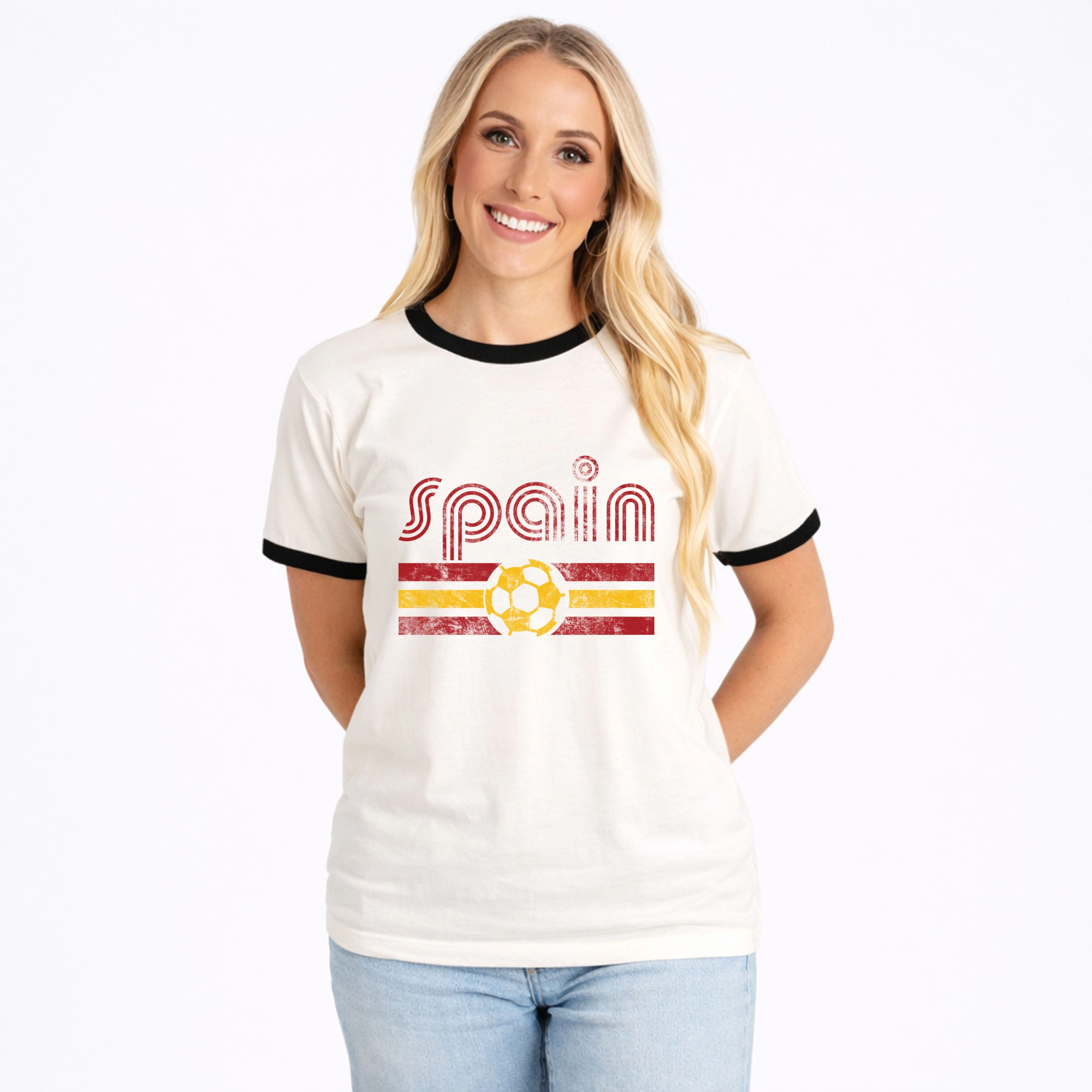 Simply Sage Market - Spain Soccer Flag Women's Ringer Graphic T-Shirt