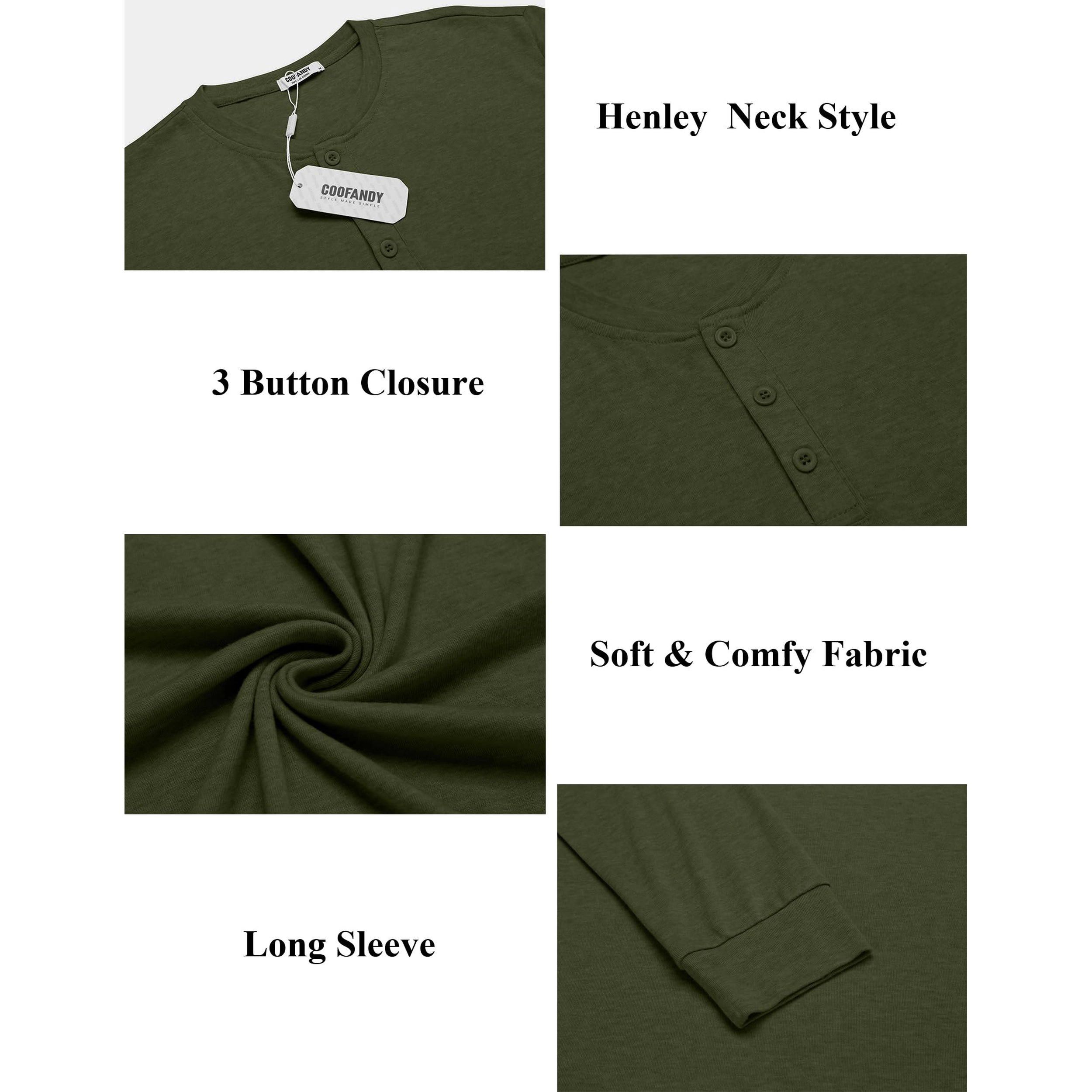COOFANDY Men's Regular Fit Long Sleeve Henley Shirt