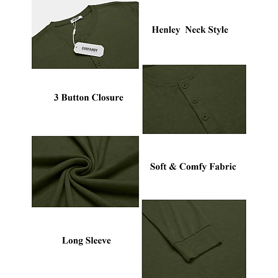 COOFANDY Men's Regular Fit Long Sleeve Henley Shirt