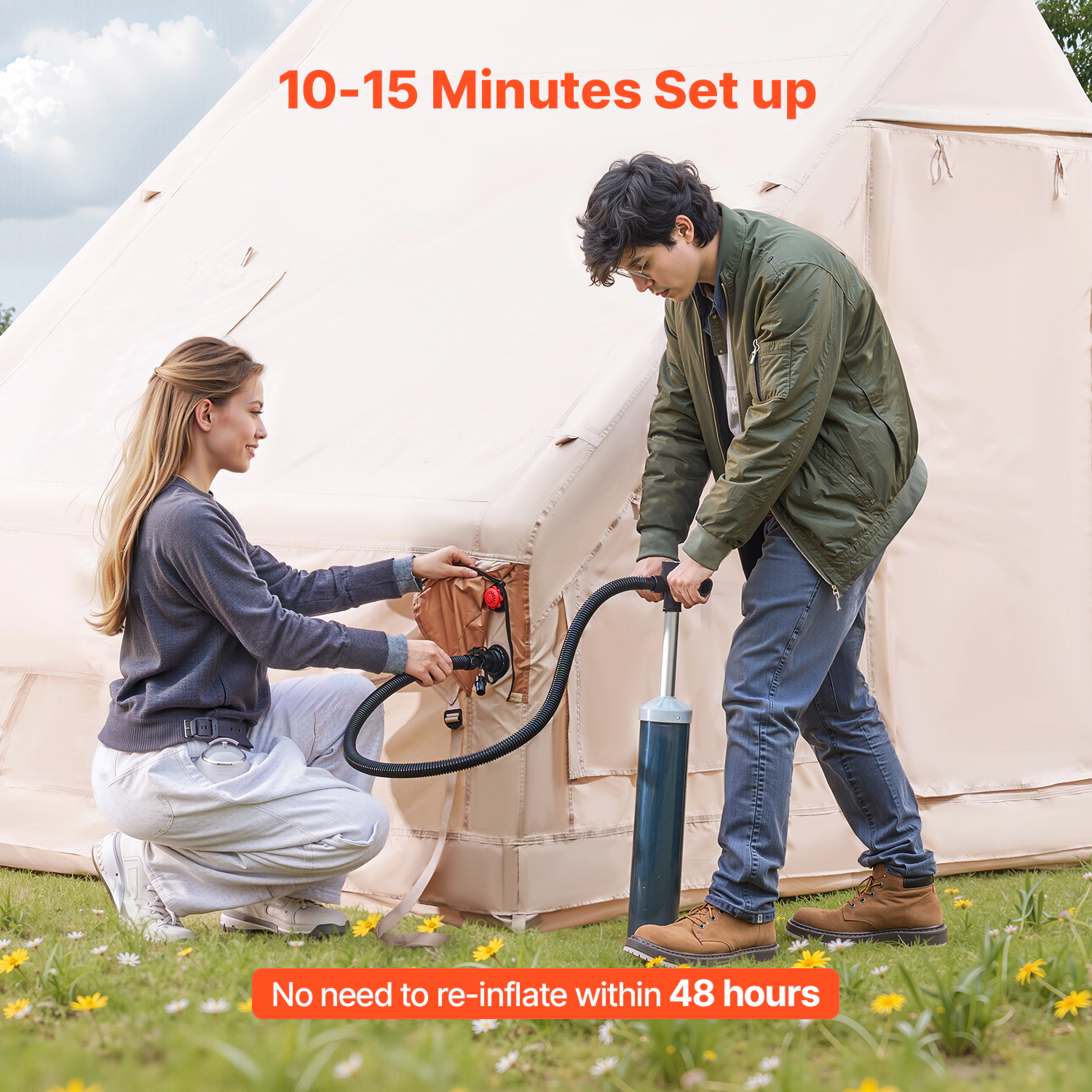 HONGGE Inflatable Tents for Camping Easy Setup Blow up Tent with Hand Pump 300D Oxford 4 Season Glamping Tent with