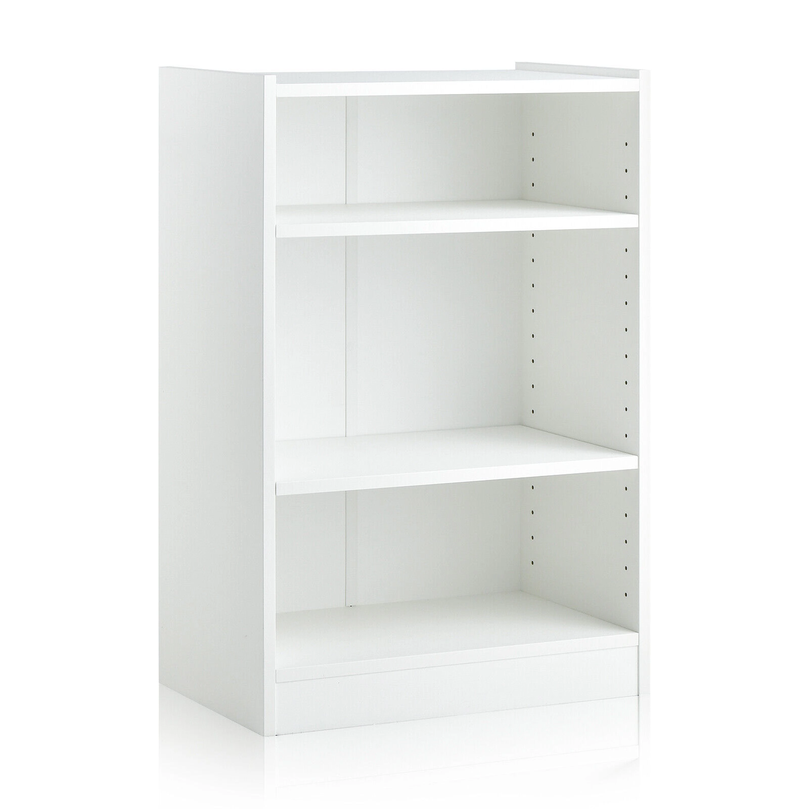 SUGIFT White 3-Tier Bookcase Open Display Rack with 18-Position Adjustable Shelves
