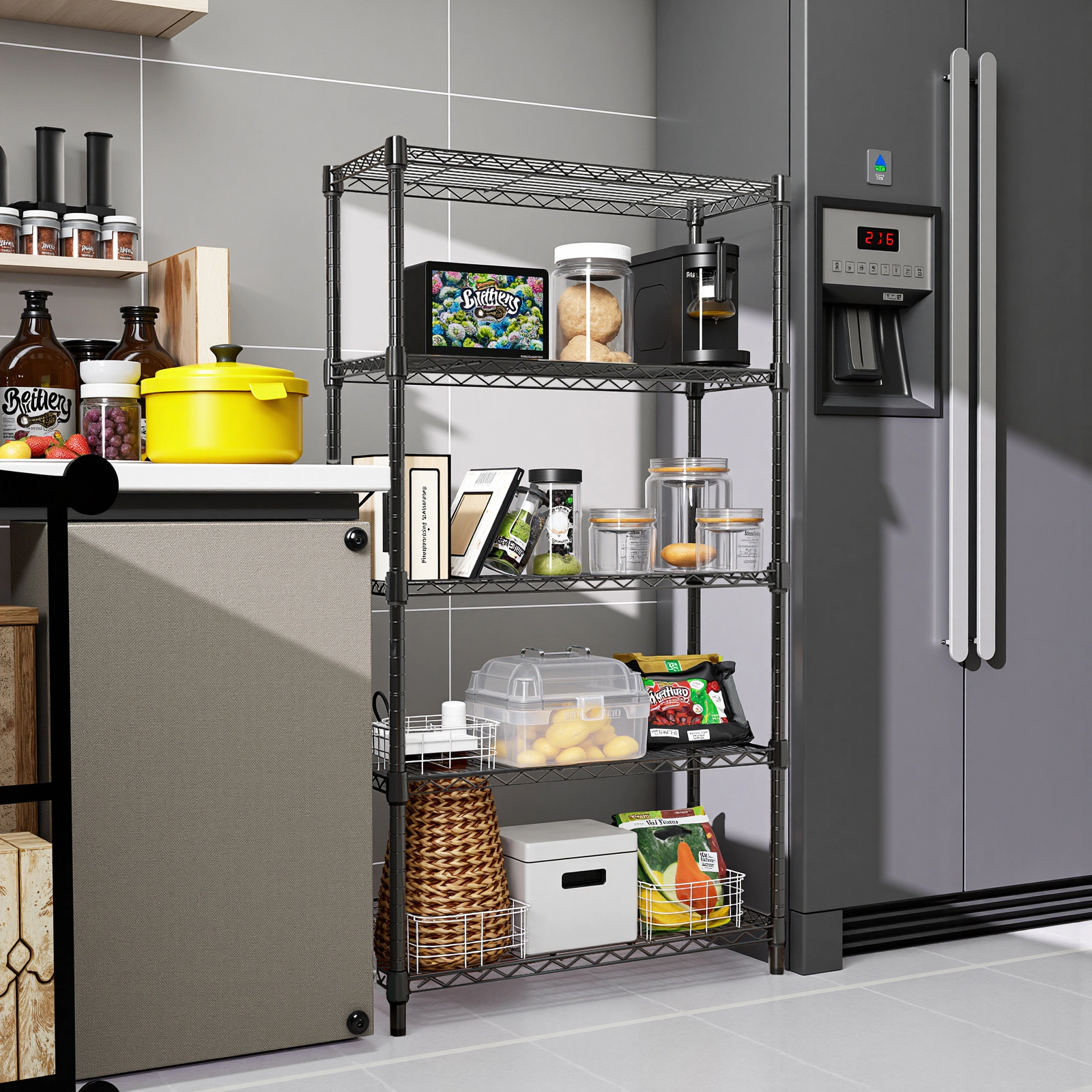 Flynama 5 Tier Chrome Shelving 1250lb Heavy Duty Space Saving Adjustable Storage Rack for Home Kitchen and Office