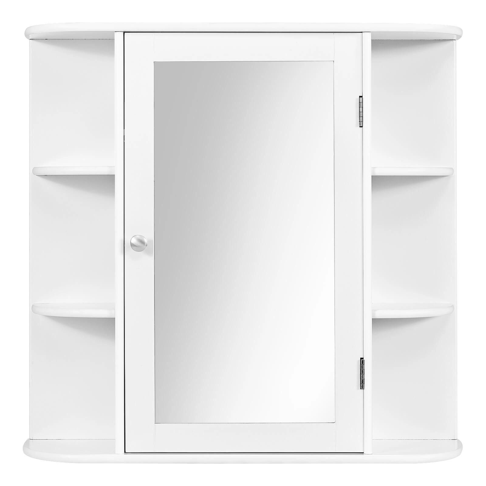 SUGIFT Mirrored Door 6 Side Open Shelves MDF Bathroom Medicine Cabinet 26-in x 6.5-in x 25-in 11-lb Shelf White