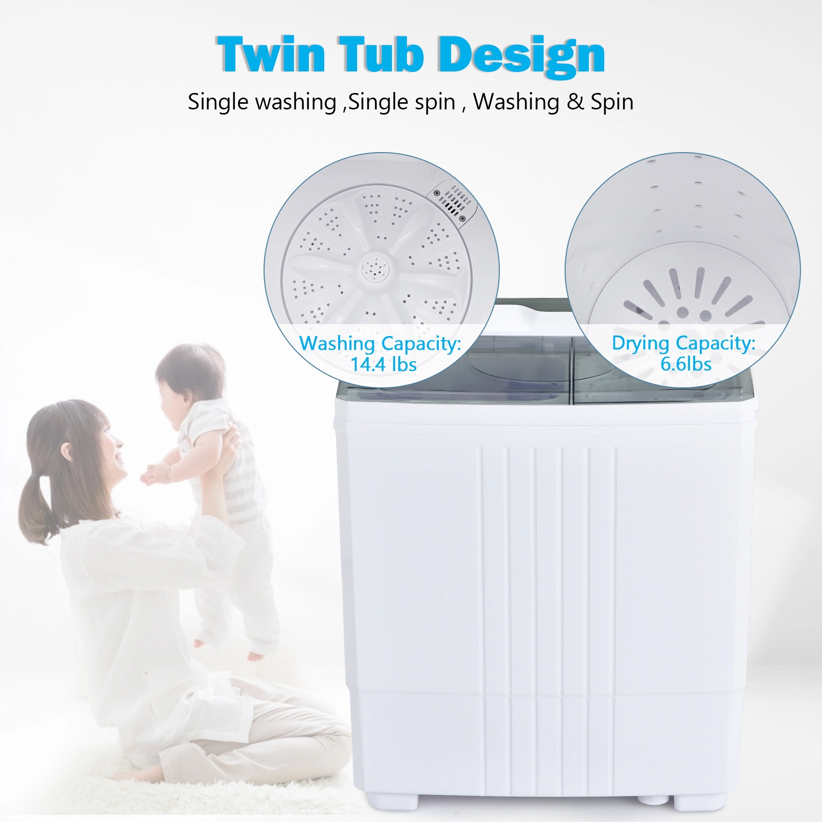 SUGIFT Gray Twin Tub Portable Washing Machine with Drain Pump and Timer Control 25-in W 15-in D 28.5-in H