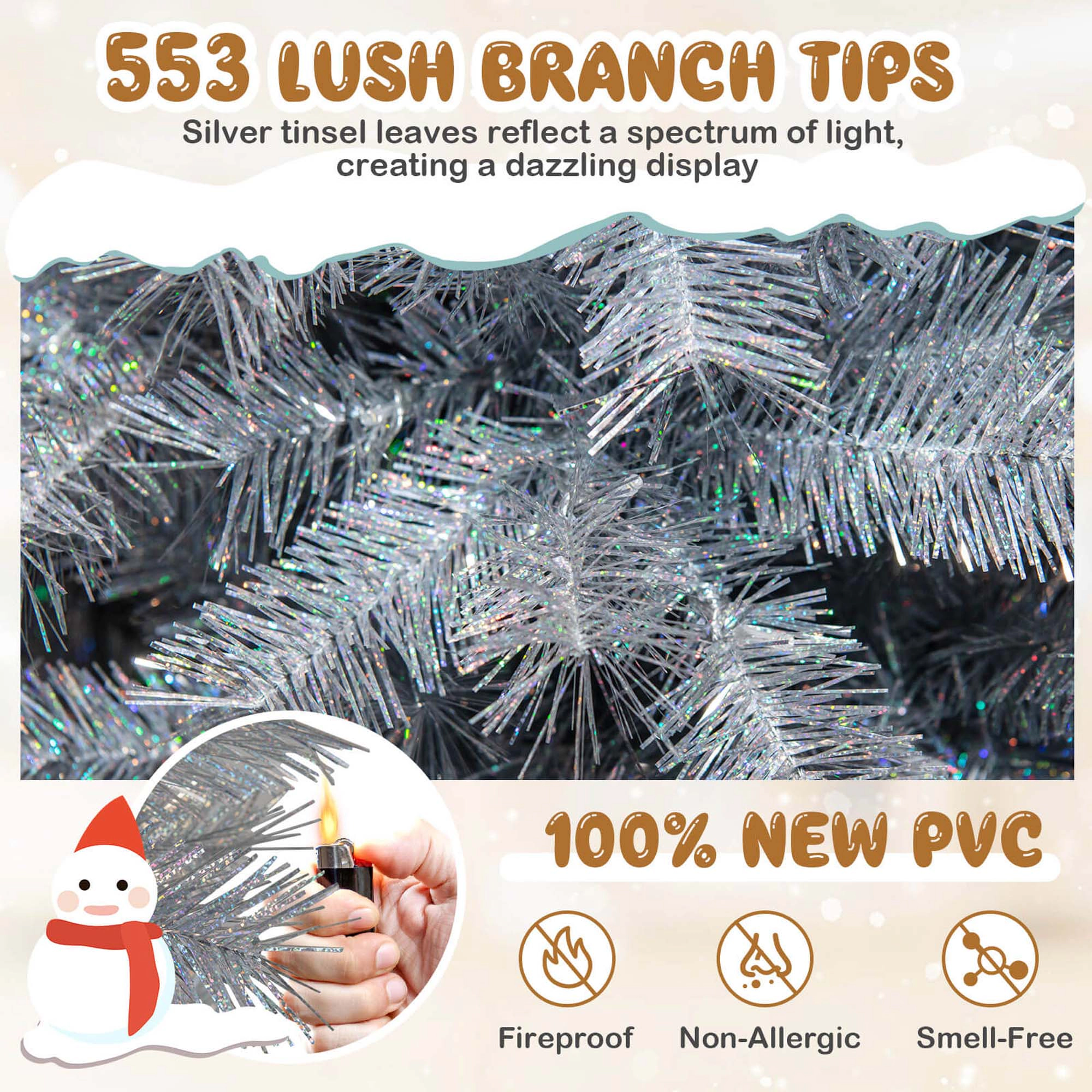 Costway 7 FT Christmas Tree Artificial Xmas Tree with 807 Branch Tips 400 LED Lights