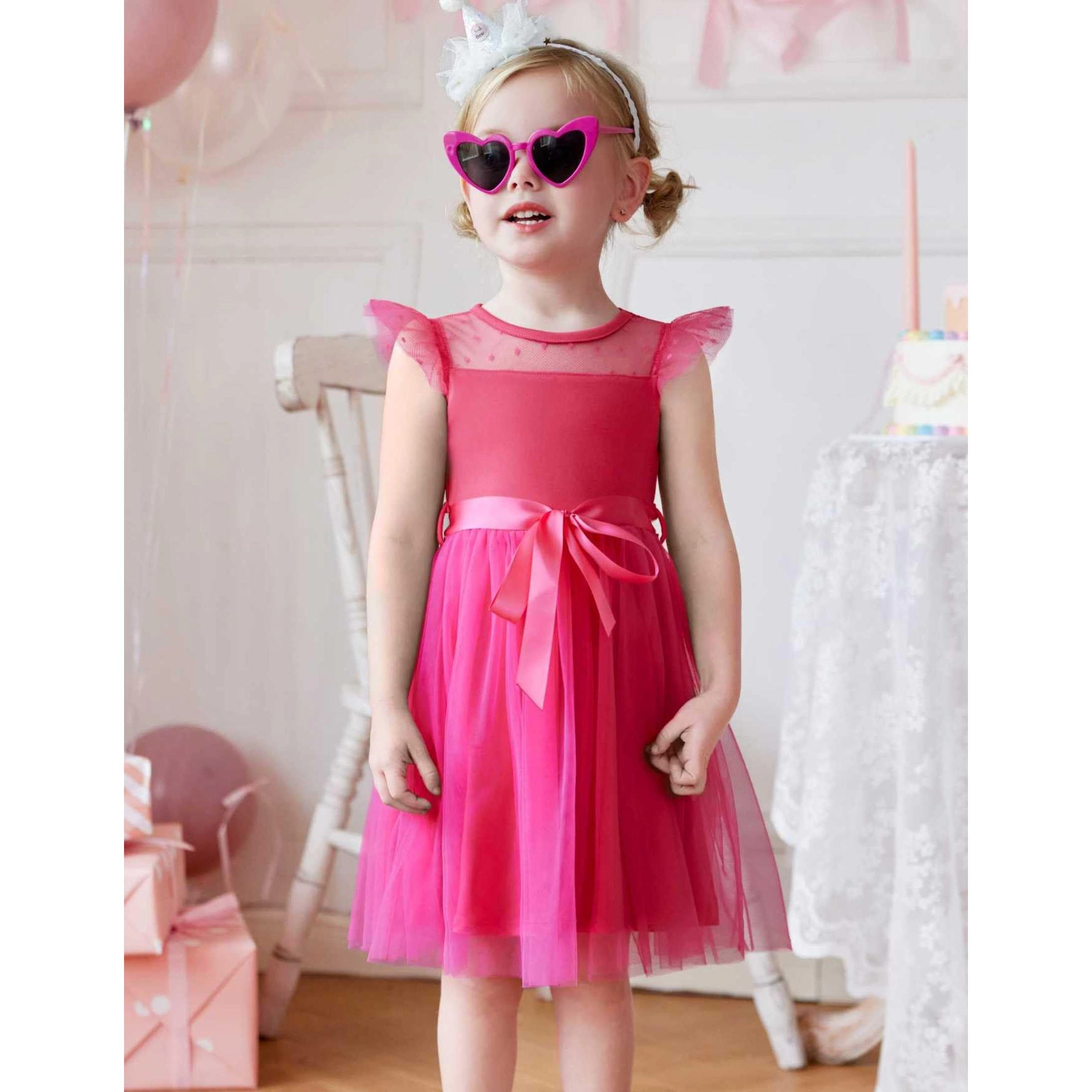 Arshiner Girl'ss Tutu Dress Summer Contrast Mesh Dresses Funeral Tulle Sundress For Kids