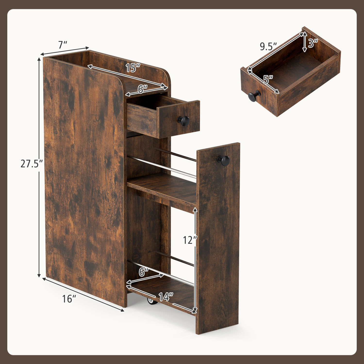 SlickBlue Narrow Bathroom Cabinet with Pull-Out Storage Drawers