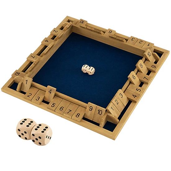 SUGIFT 24-in Extra-Large 4-Sided Wooden Shut The Box Dice Game with Silk-Screened Numbers and Felt Bed