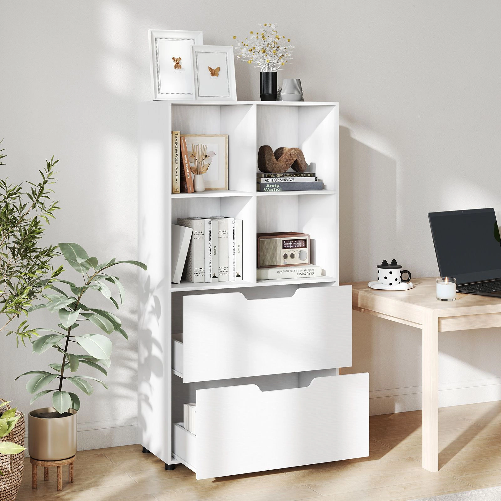 SlickBlue 4-Cube Storage Bookcase with Drawers