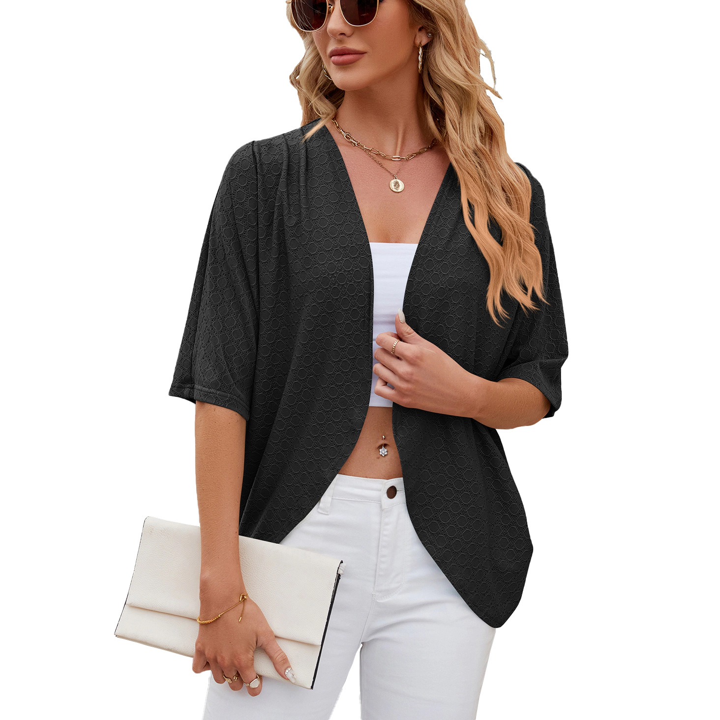 Women Lightweight  Casual Open Front Batwing Cardigan