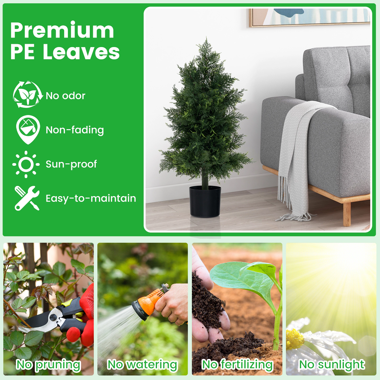 SUGIFT Realistic Cedar Foliage Artificial Topiary Tree with Plastic Nursery Pot 31.5-in Tall 1-Piece Green & Black