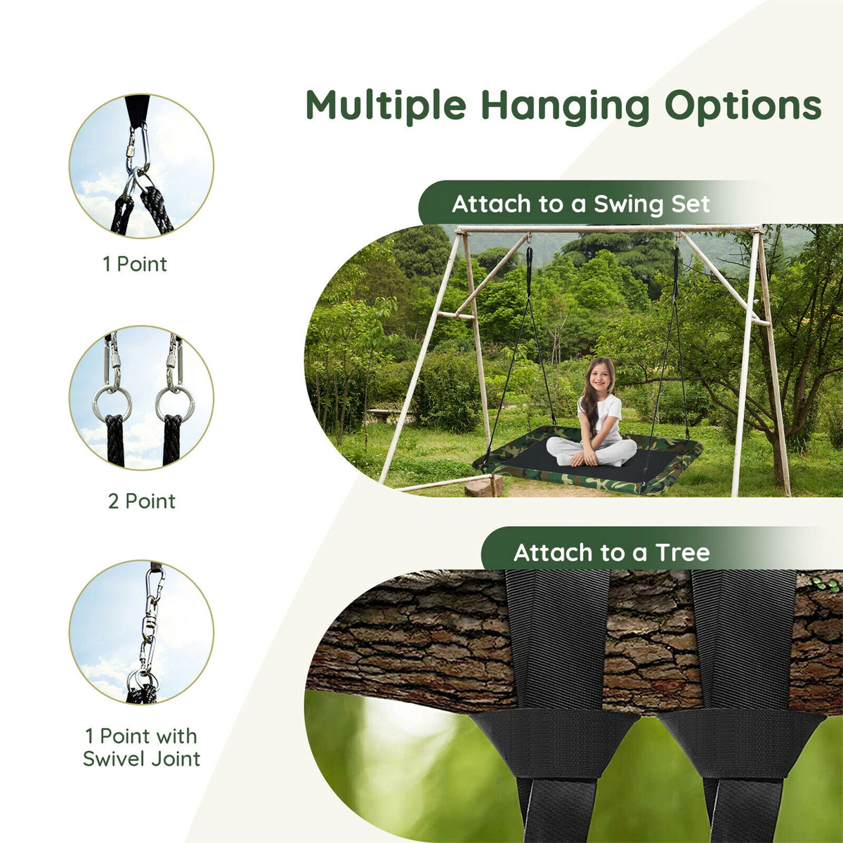 SUGIFT 700 lb Giant Platform Tree Swing, 60 x 32 in, Adjustable Height, Camouflage