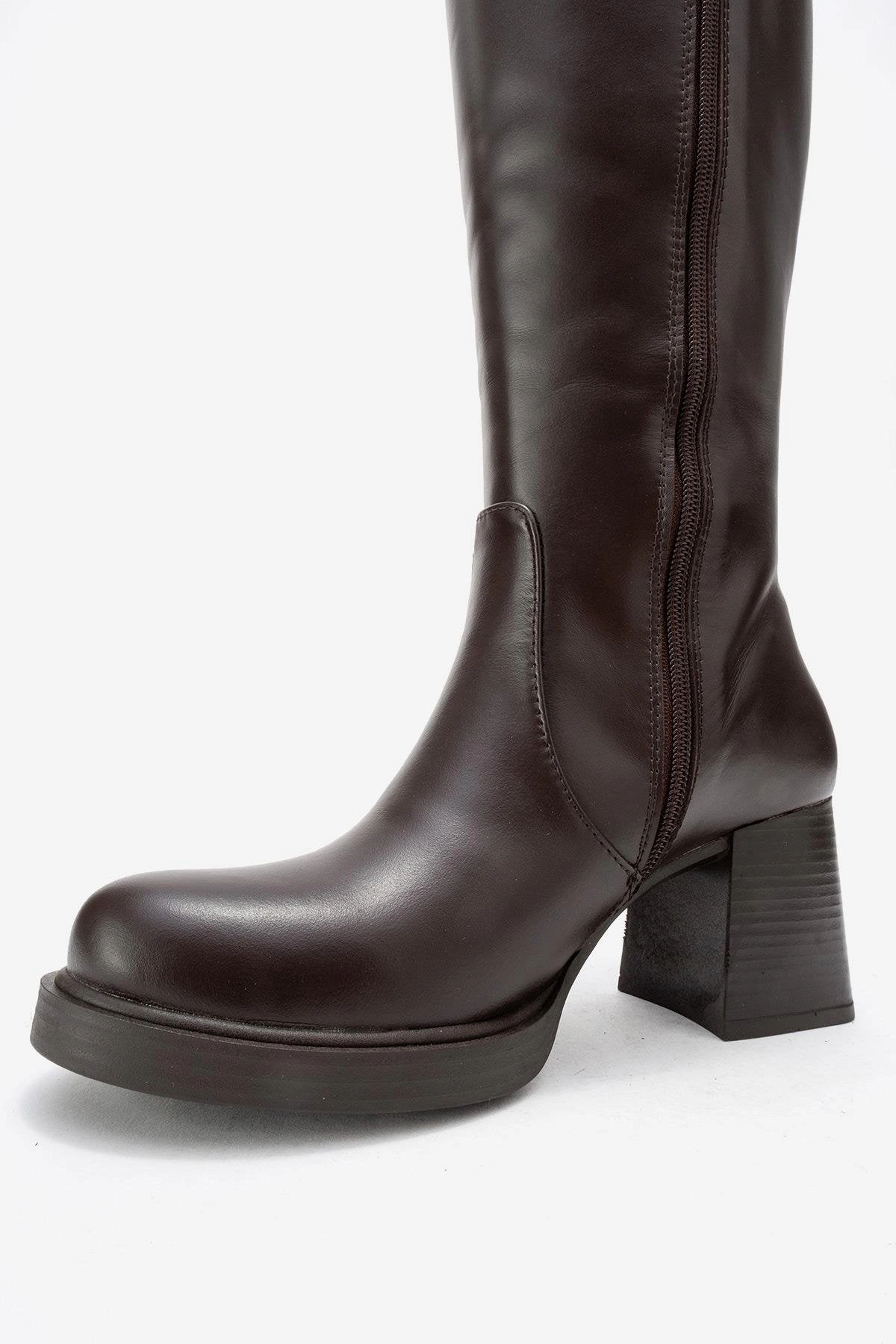 Forever & Always Womens Lensa Leather Block Heel Boot
