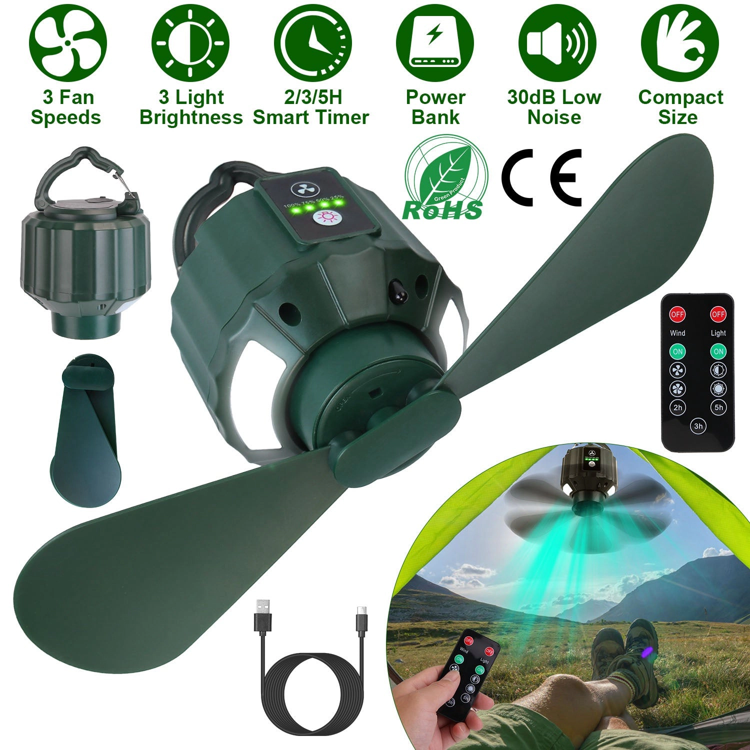 GBruno 3-in-1 LED Camping Fan With Power Bank