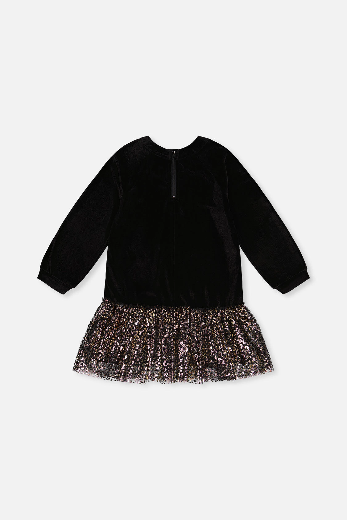 Deux par Deux Girls Bi-Material Raglan Long Sleeve Metallic Leopard Print Dress
