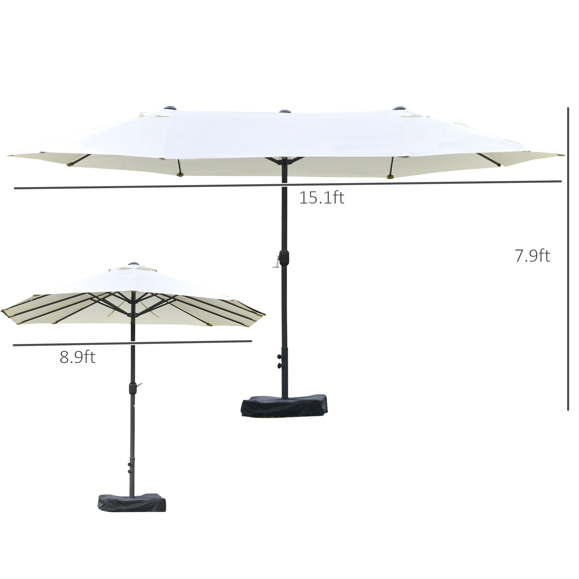HONGGE Patio Umbrella 15' Steel Rectangular Outdoor Double Sided Market with base UV Sun Protection & Easy Crank for