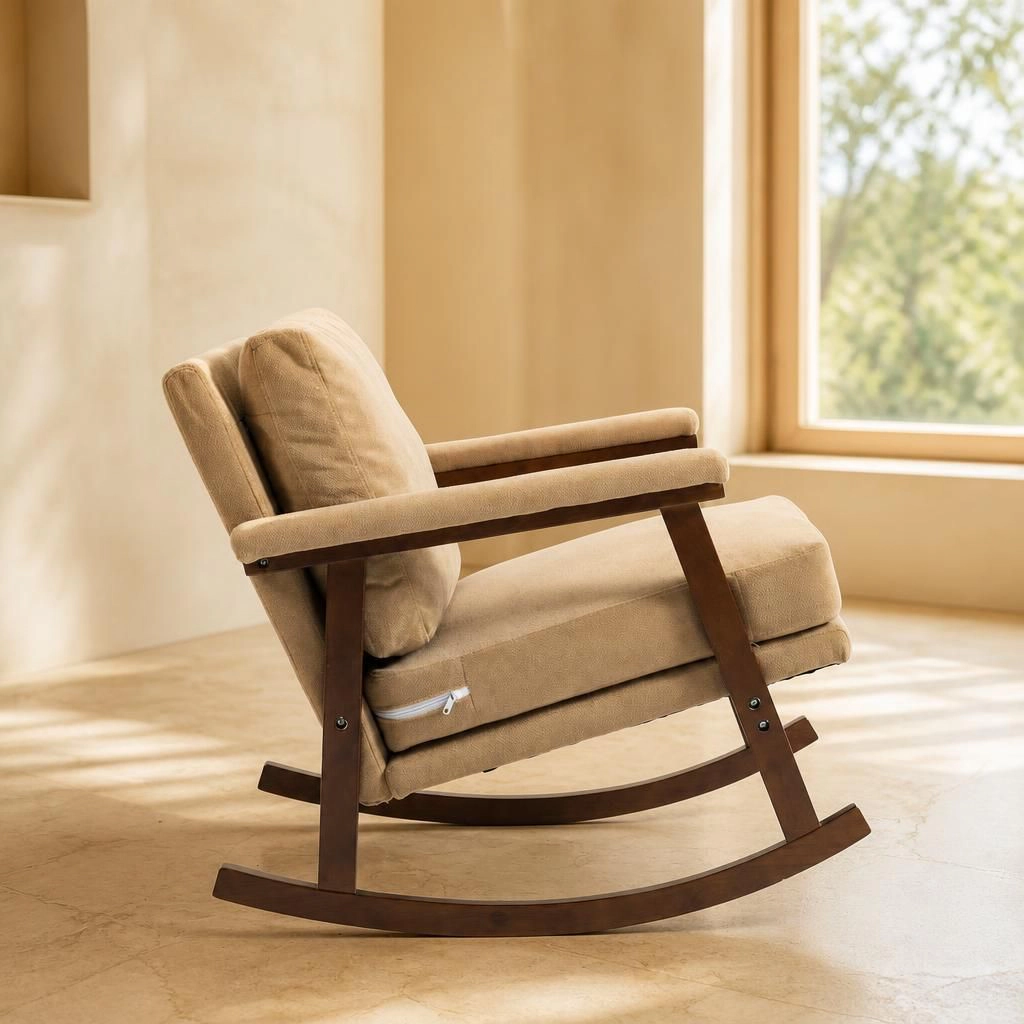 GOODSILO Soft Upholstered Teddy Fabric Rocking Chair