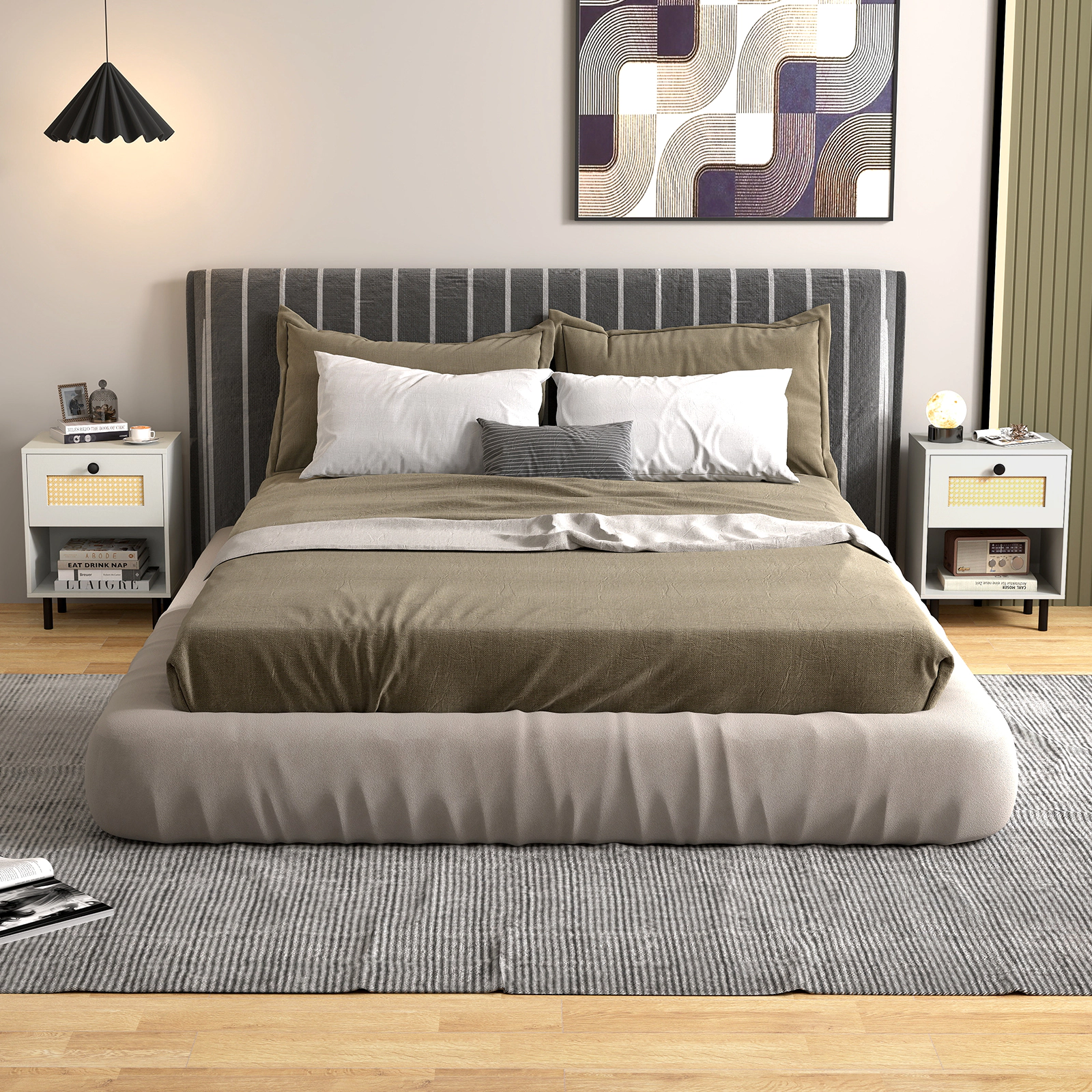 Glintex 2-Piece Boho Rattan Nightstand Set with Wooden Sprayed Handles and Metal Legs