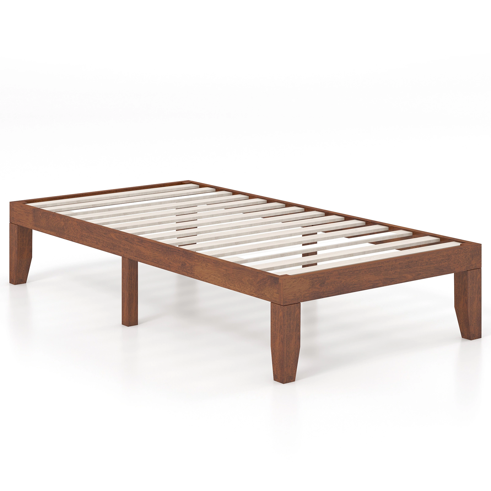SUGIFT 14-In Twin Rubber Wood Platform Bed Frame Slat Support 250-Lb Capacity 10.5-In Under-Bed Storage Walnut Finish