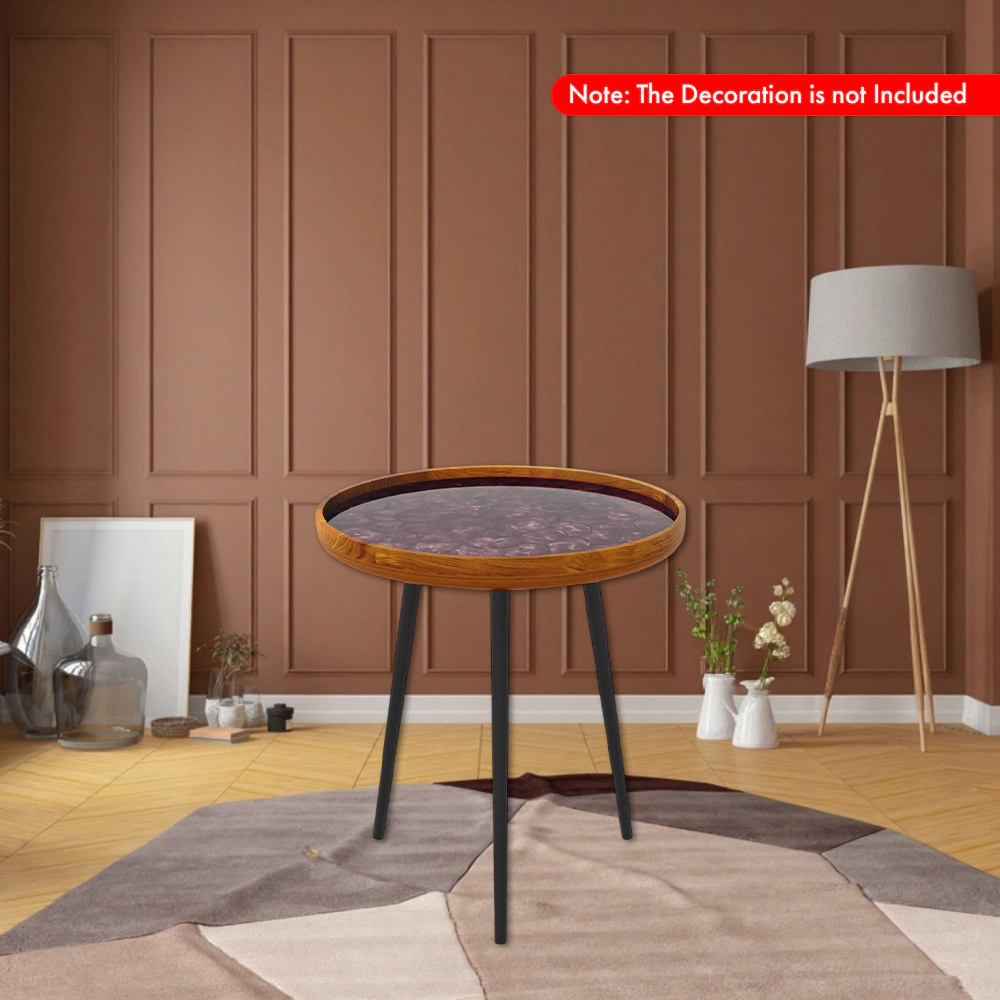 Hivvago Coastal Style Round End Table with Embedded Sea Shell Accents