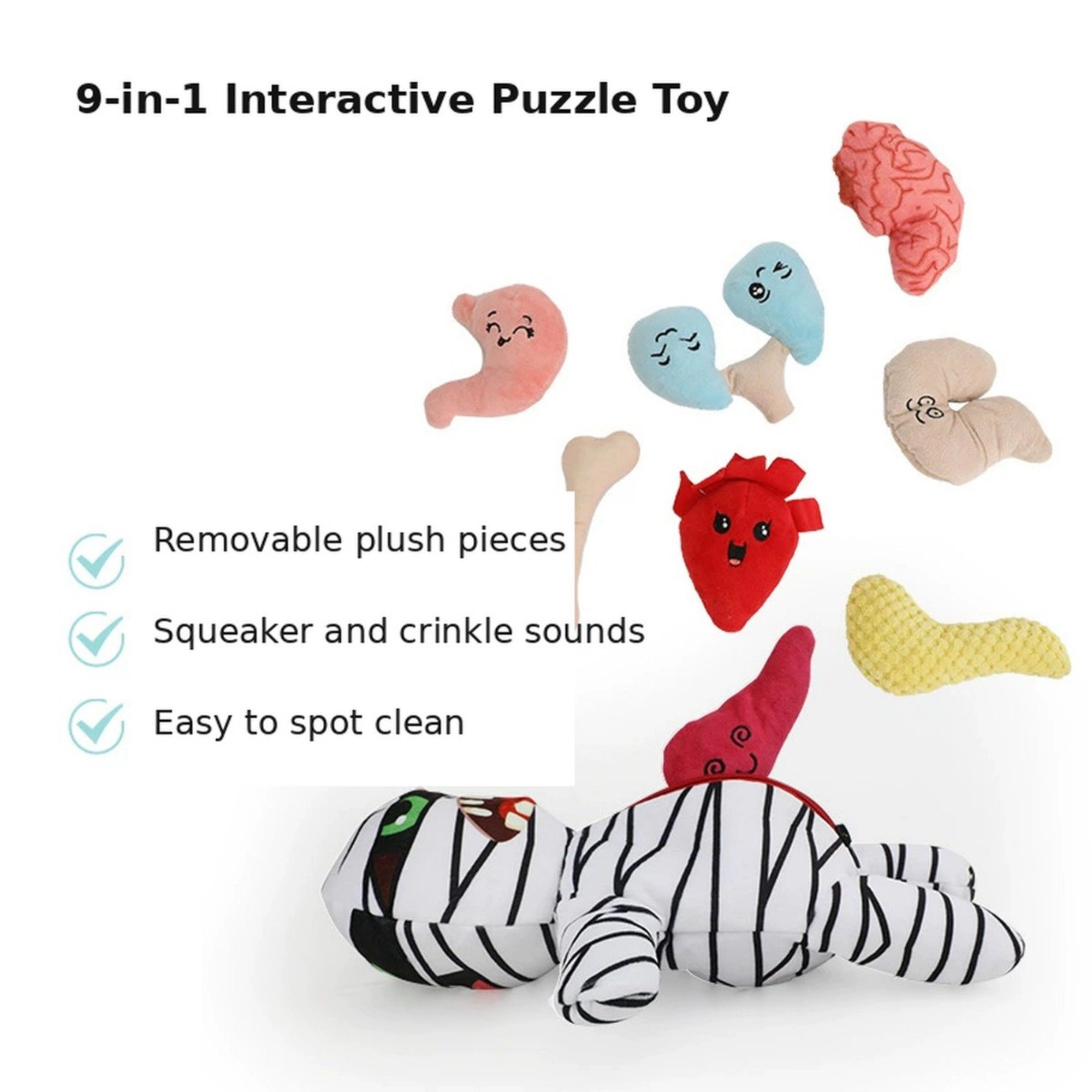 Alilang Pet 9-in-1 Interactive Mummy Plush Squeaker Crinkle Dog Puzzle Toy
