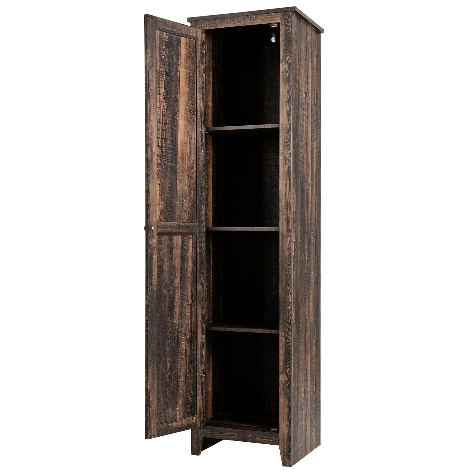 SUGIFT Walnut 72-in Tall 4-Shelf Slim Linen Tower Bathroom Storage Cabinet with Magnetic Door and Anti-Toppling Kit