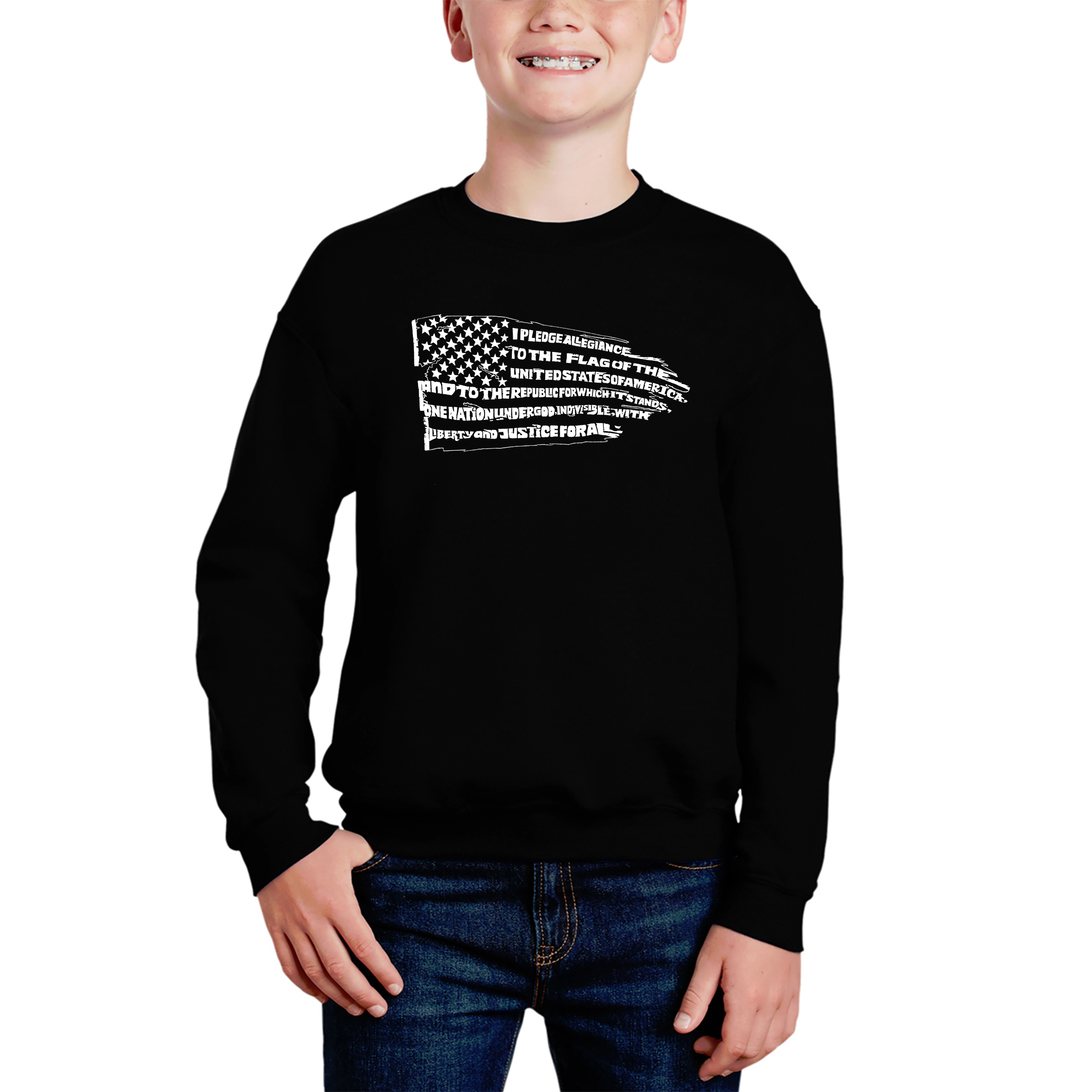 LA Pop Art Boy's Word Sweatshirt - Pledge Of Allegiance Flag