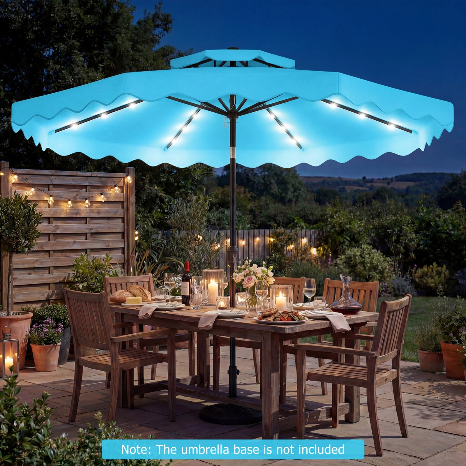 SUGIFT 9 ft Solar LED Patio Umbrella with 24 Lights Crank Lift and 8 Ribs
