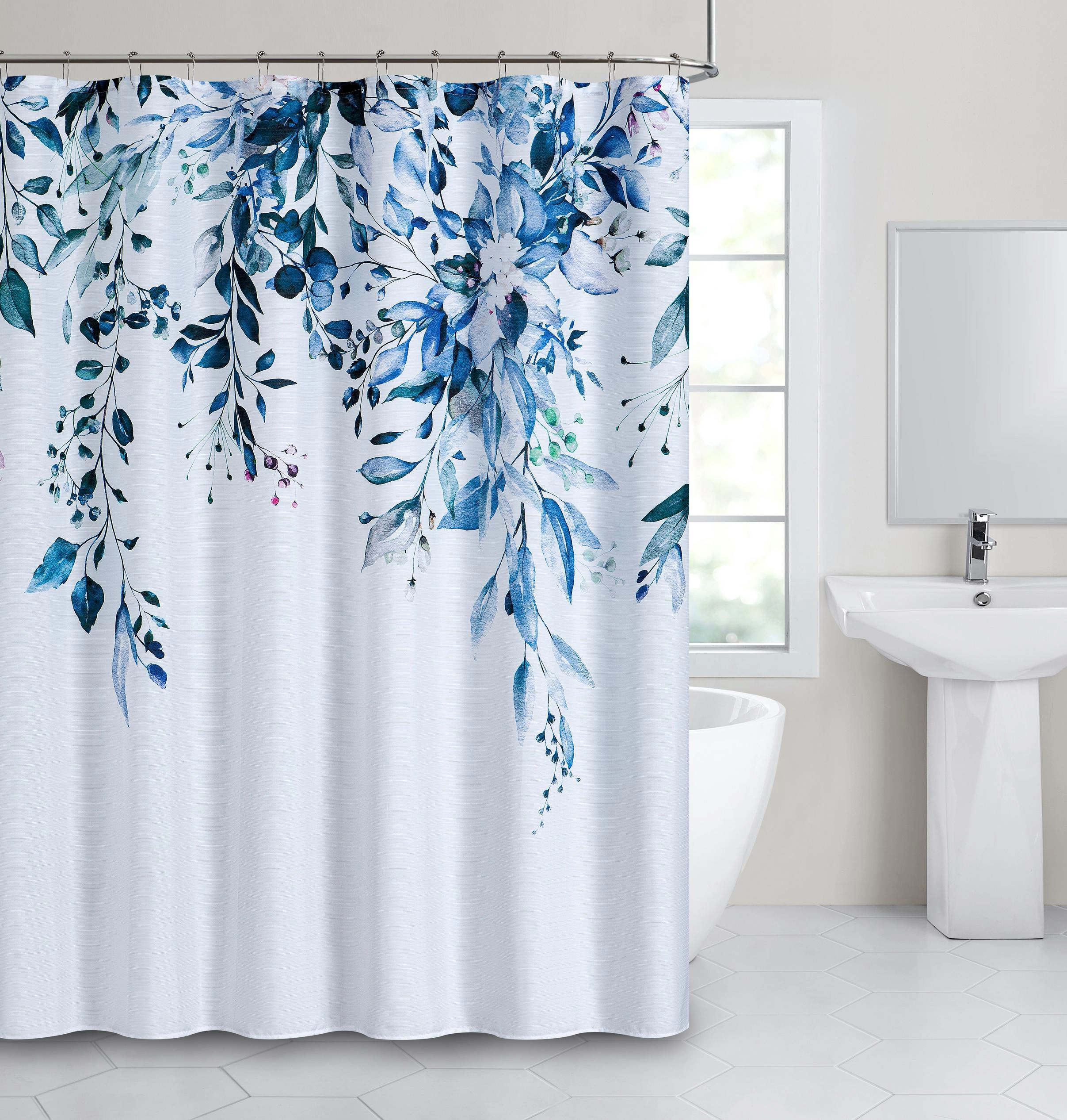 Dainty Home Whisper Floral Printed Fabric 3D Designed Textured Fabric Shower Curtain 70" x 72"