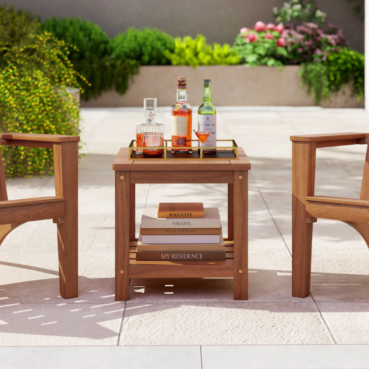 Hivvago 2-Tier Outdoor Side Table With Storage Shelf For Patio