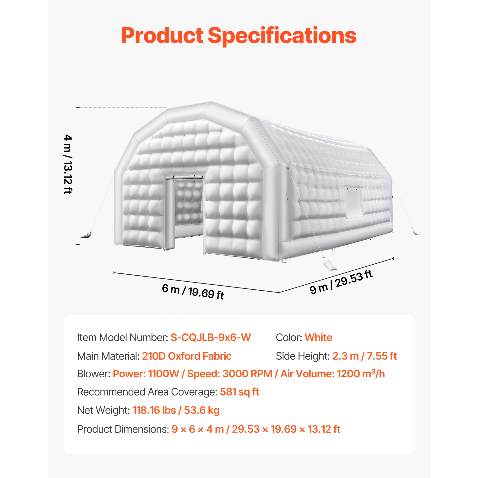 HONGGE Inflatable Nightclub Inflatable Party Tent with Blower & Sandbag Ventilated Blow up Night Club with 2 Windows