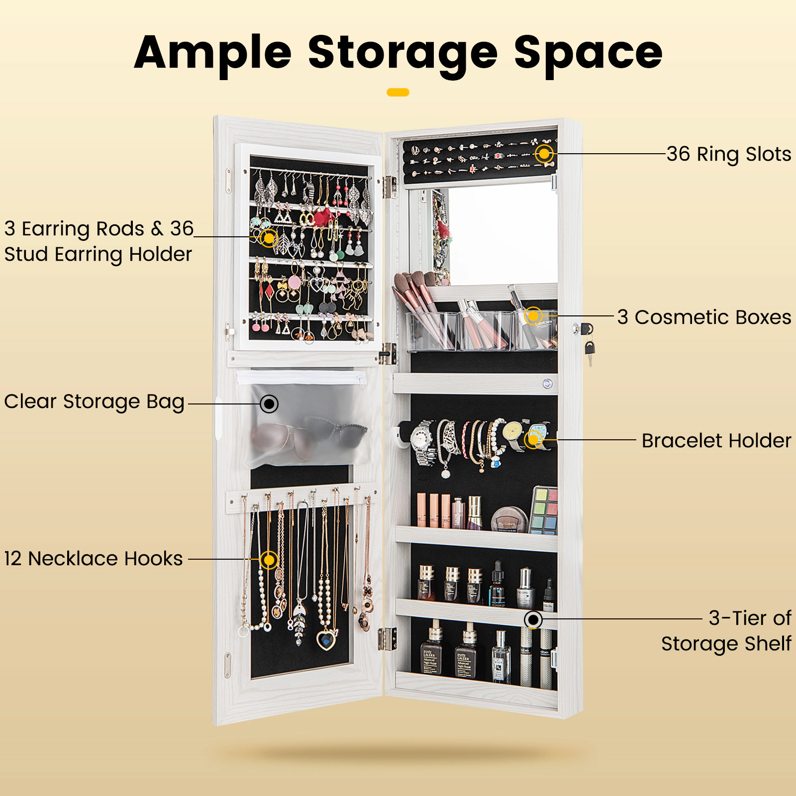 Hivvago Lockable Jewelry Mirror Cabinet with LED Lights