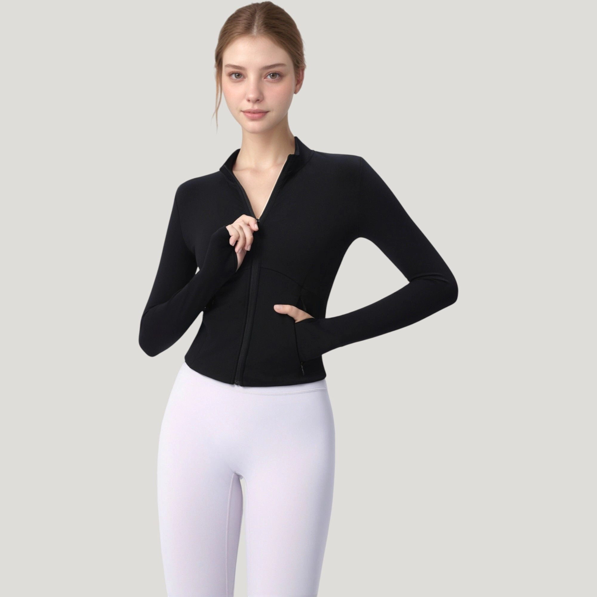 Anna-Kaci Women's Long Sleeve Full-Zip Athletic Jacket with Thumbholes and Fitted Silhouette