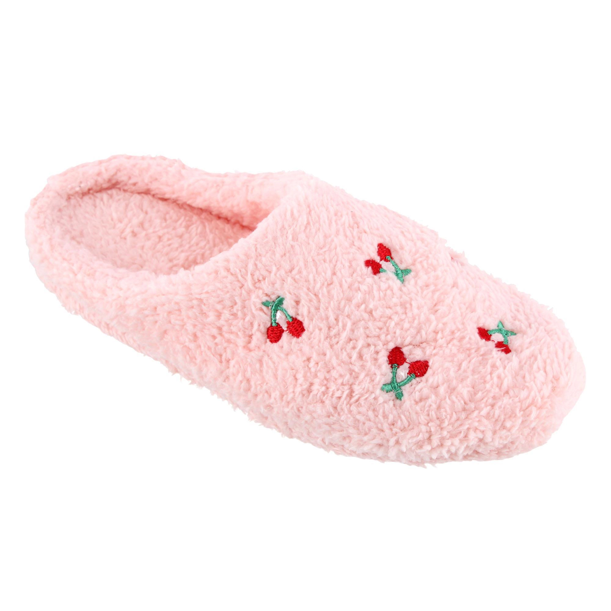 CTM Women's Cherry Plush Slippers Cozy Fuzzy Indoor Slip-On Shoes