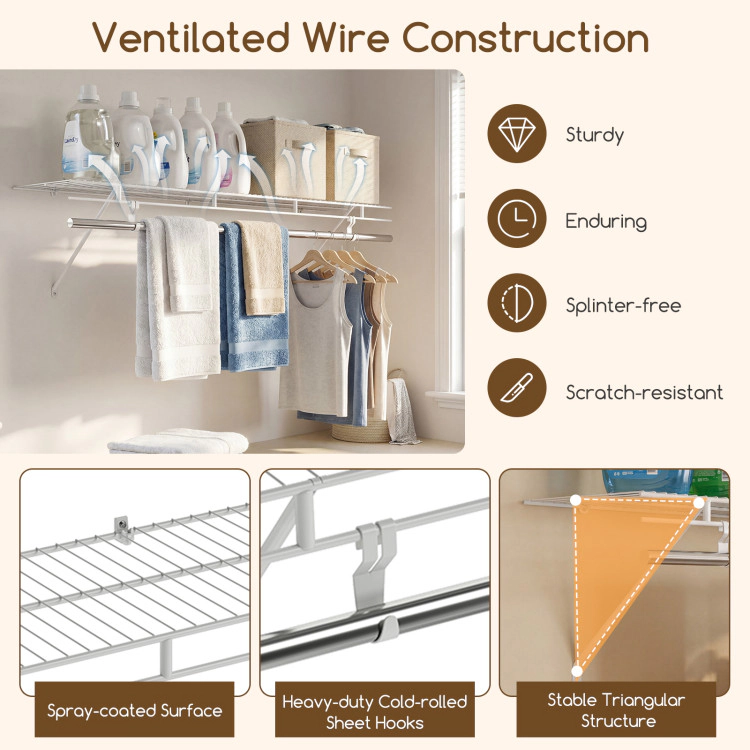 Hivvago Closet Shelves Wall Mounted with Ventilated Metal Wire Shelving Kit