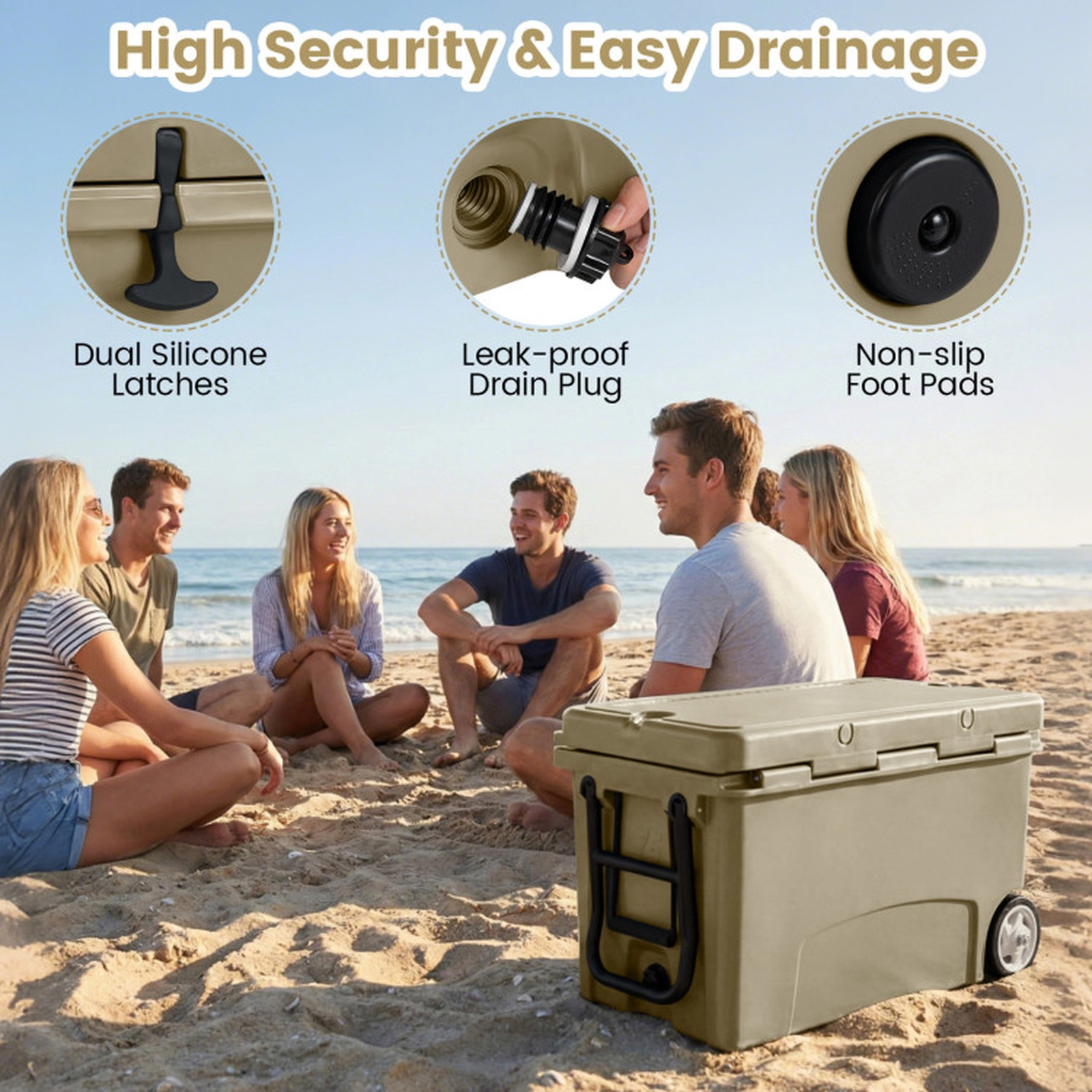 SUGIFT 75 Quart Portable Hard Cooler with 6-Day Ice Retention 440-lb Top Load Capacity Gray/Khaki