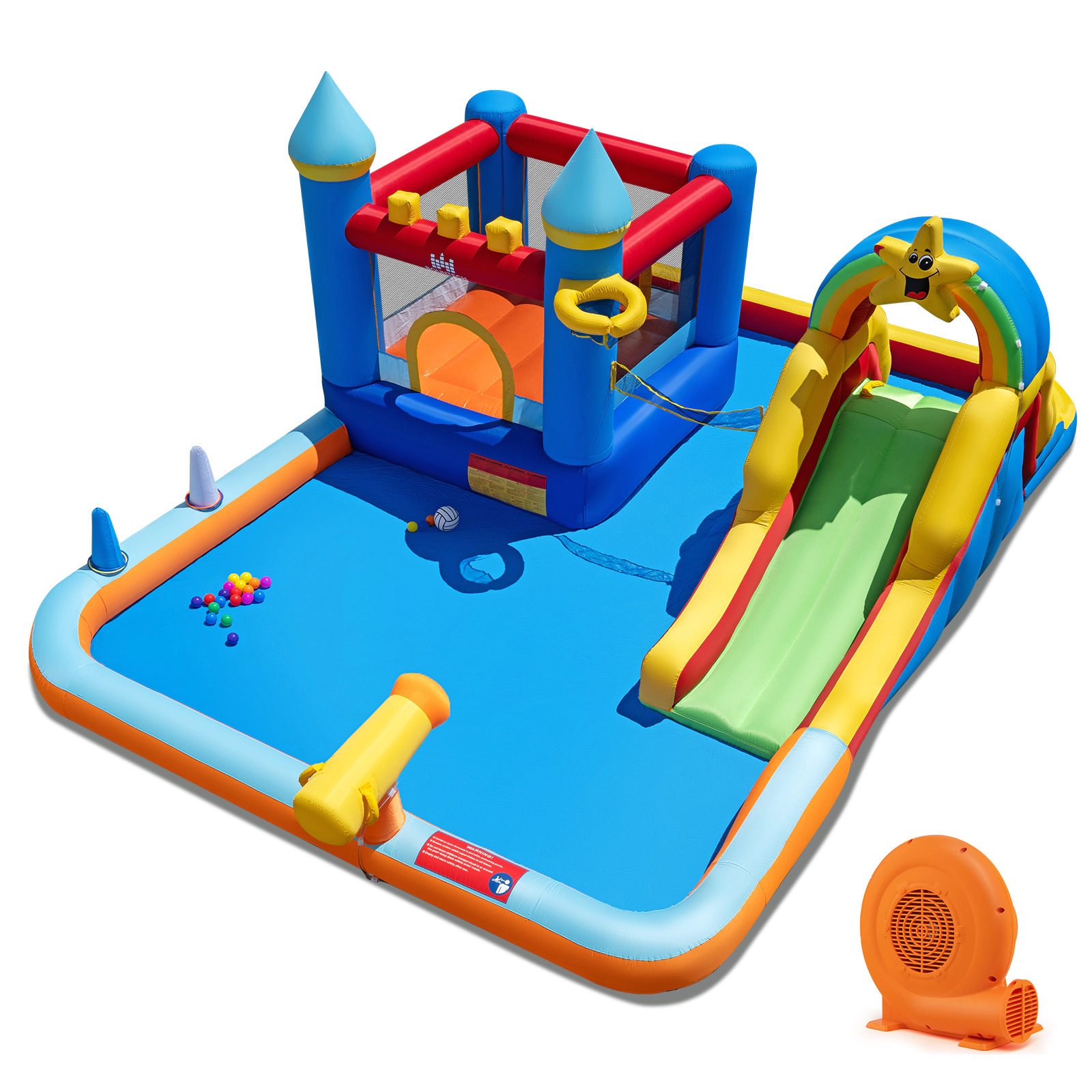 LJG Kids Inflatable Water Slide Park Bouncy Castle with Climbing Wall with 750W Blower