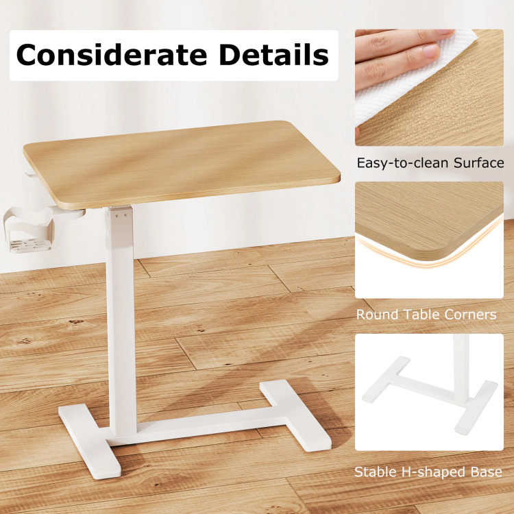 Hivvago Height Adjustable Rolling Overbed Table with Cup Holder for Bedside Use