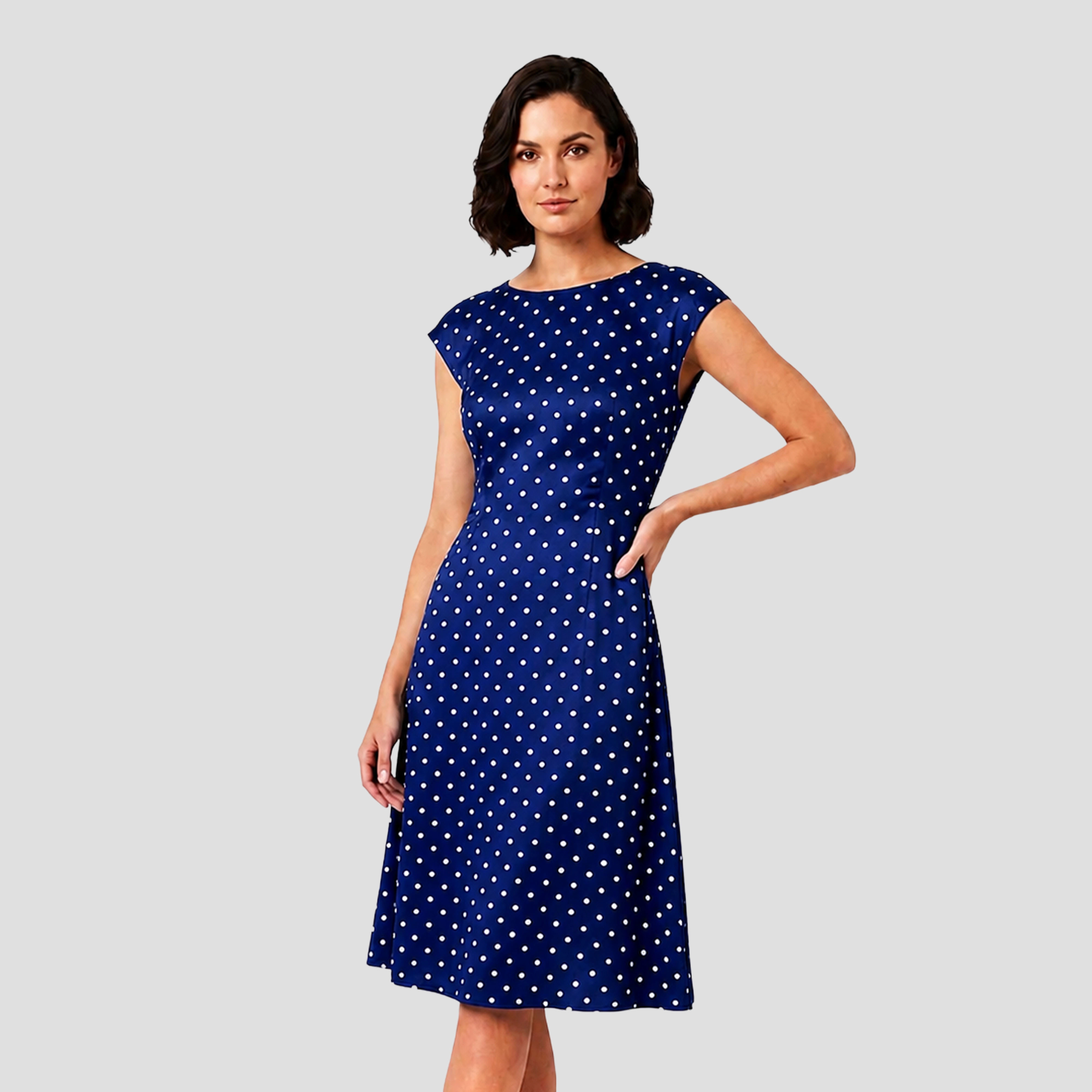 Artyska Womens Midi boat neck cap Sleeve Polka Dot Fit & Flare Dress