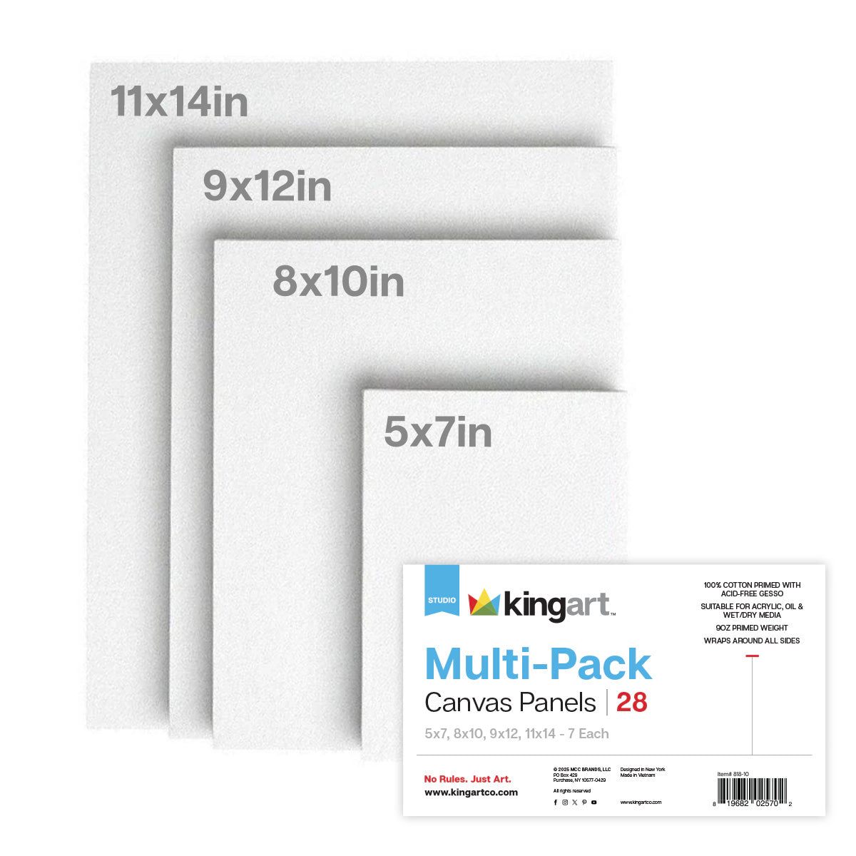 KINGART Canvas Panels Rectangular Mixed Sizes 28-Pack - 5x7, 8x10, 9x12, 11x14