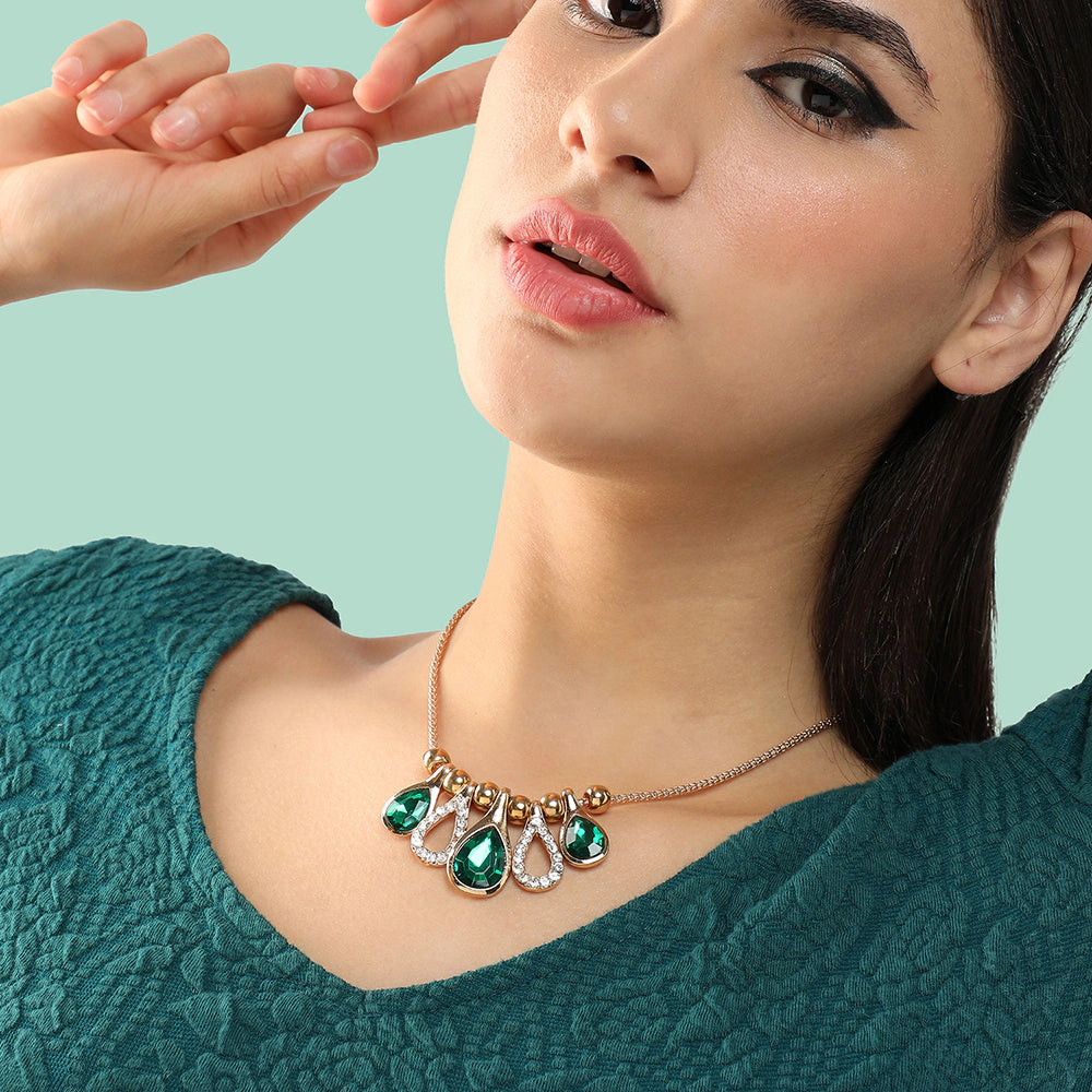 SOHI Women's Teardrop-Stone Statement Necklace