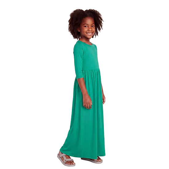 24sevenKid Essential Girls Three Quarter Sleeve Pleated Maxi Dress