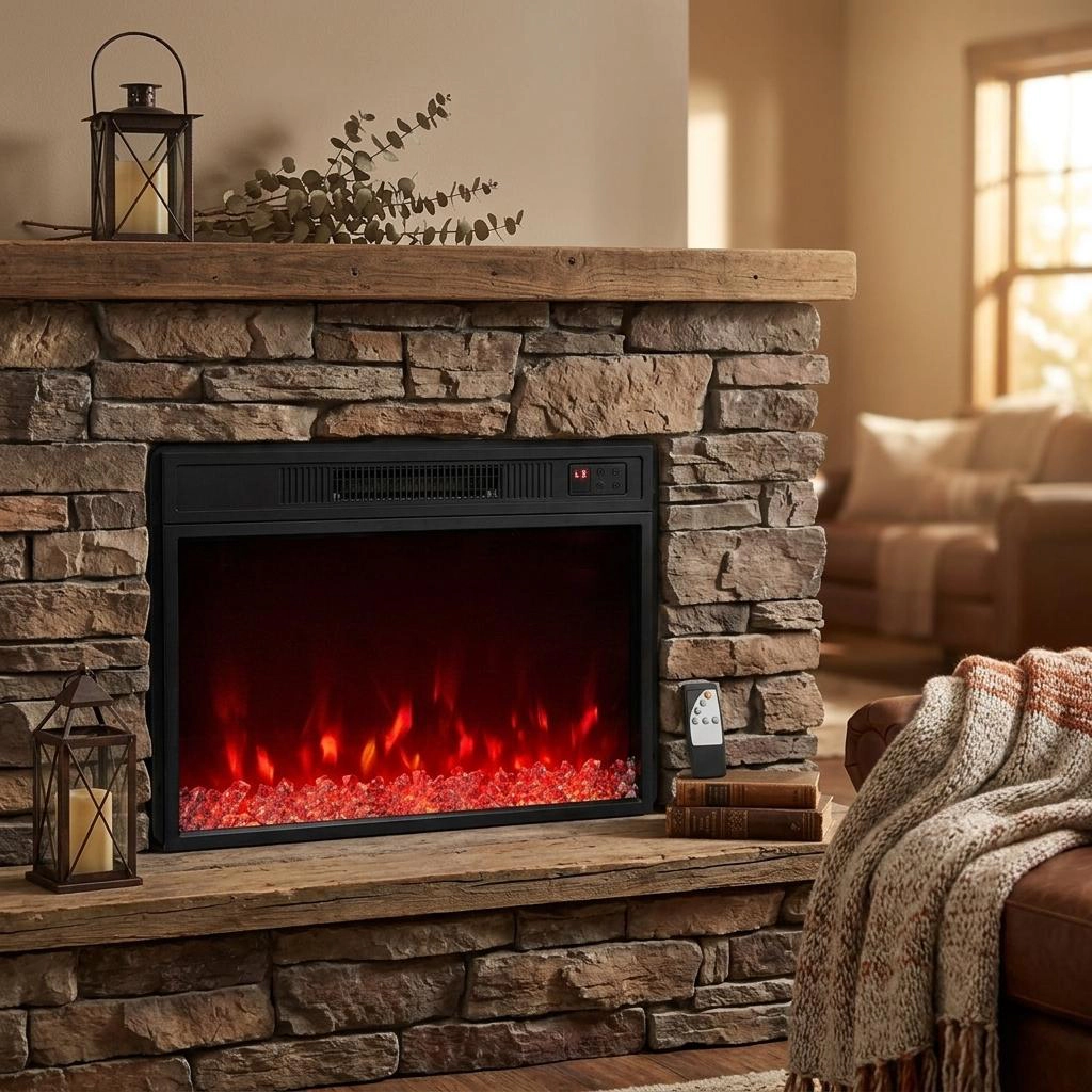 SlickBlue Black Electric Fireplace Heater Insert, 5000 BTU, 9 Flame Colors, Remote Control