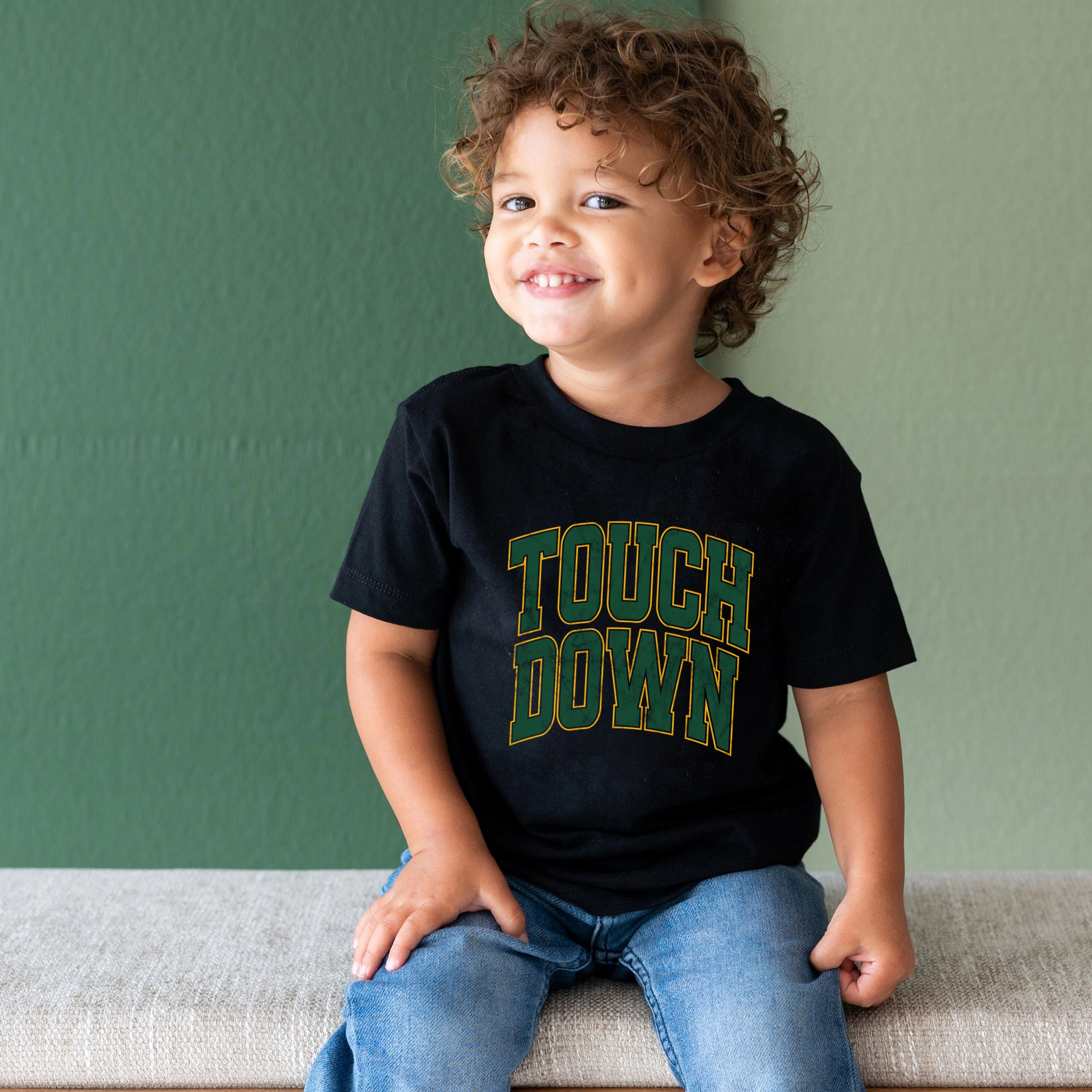 The Juniper Shop - Toddler Short Sleeve Graphic T-Shirt Touchdown Stacked Green