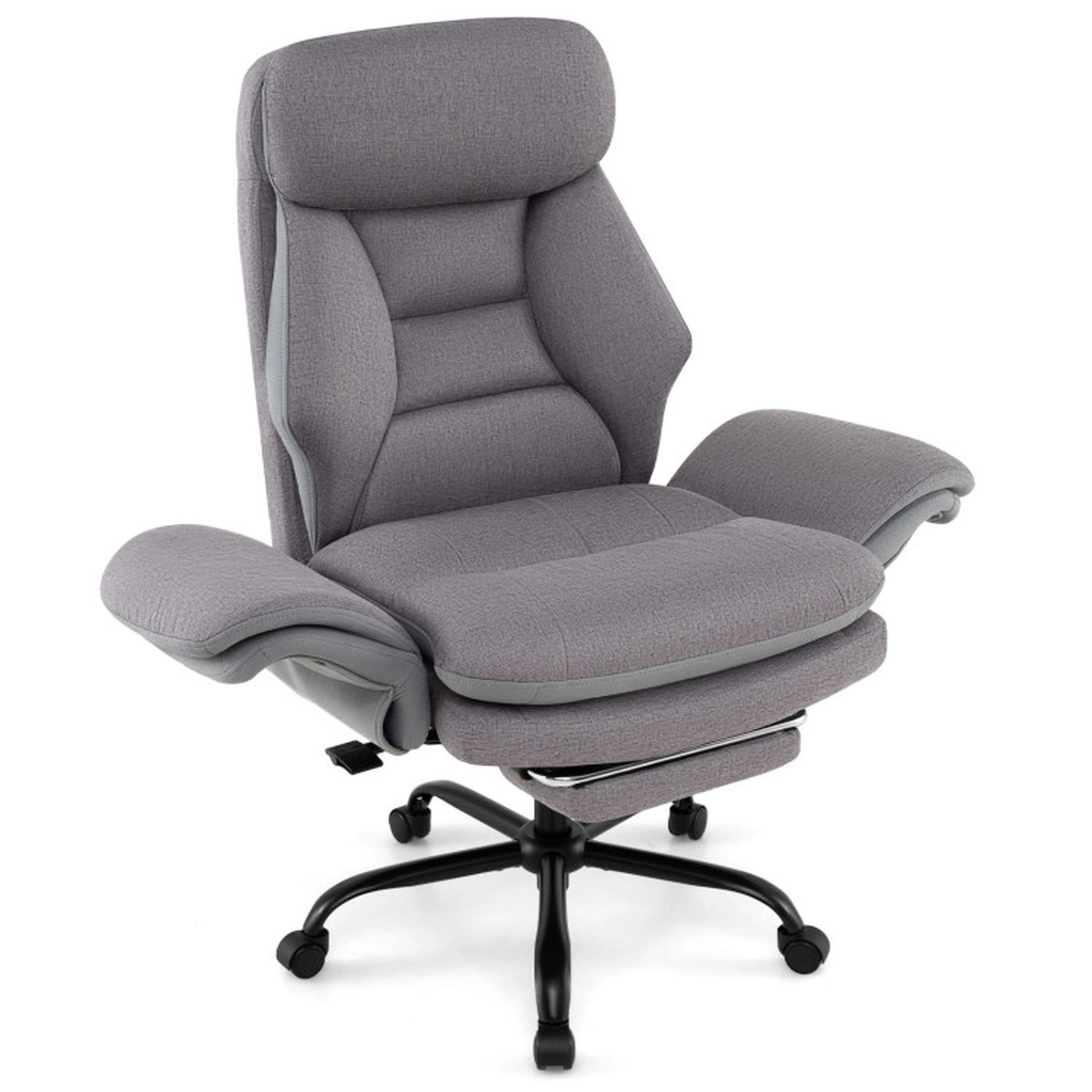 SUGIFT Ergonomic Big and Tall Office Chair with 500-Lb Capacity and Retractable Footrest Gray