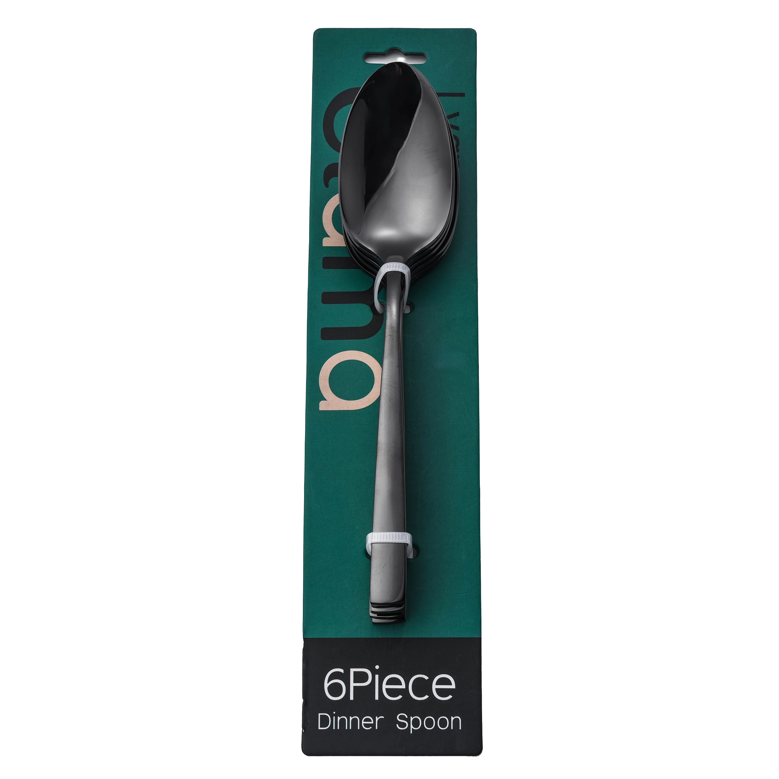 Elama Lyana 6 Piece Mirror Polished Stainless Steel Teaspoon Set Black