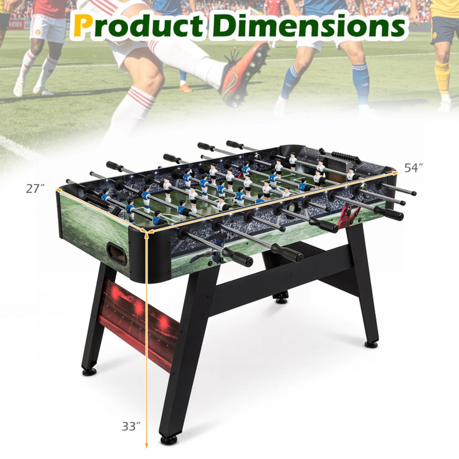 SUGIFT 54-in Full Size Foosball Table with Ergonomic Handles Thickened Legs Adjustable Levelers and 2 Balls