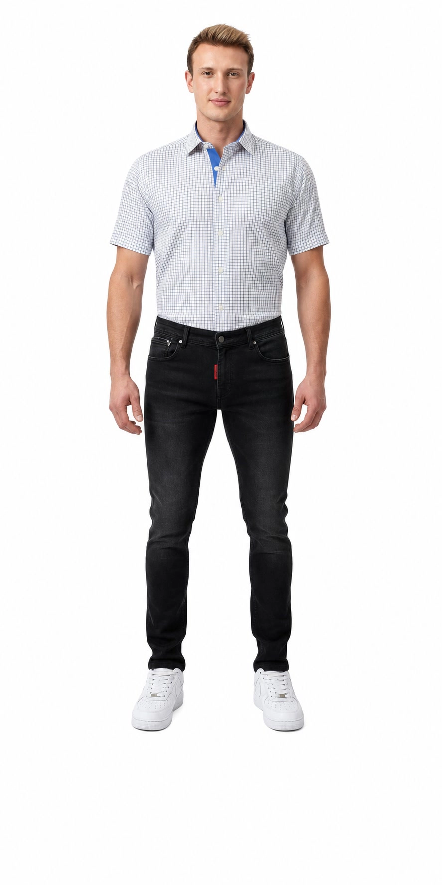 Elie Balleh Slim Fit Mens Plaid Short Sleeve Button-Down Shirt
